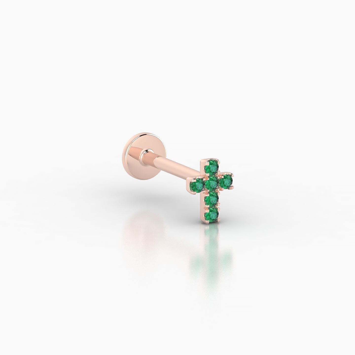 Junon | 18k Rose Gold 8 mm 5 mm Cross Emerald Nostril Piercing