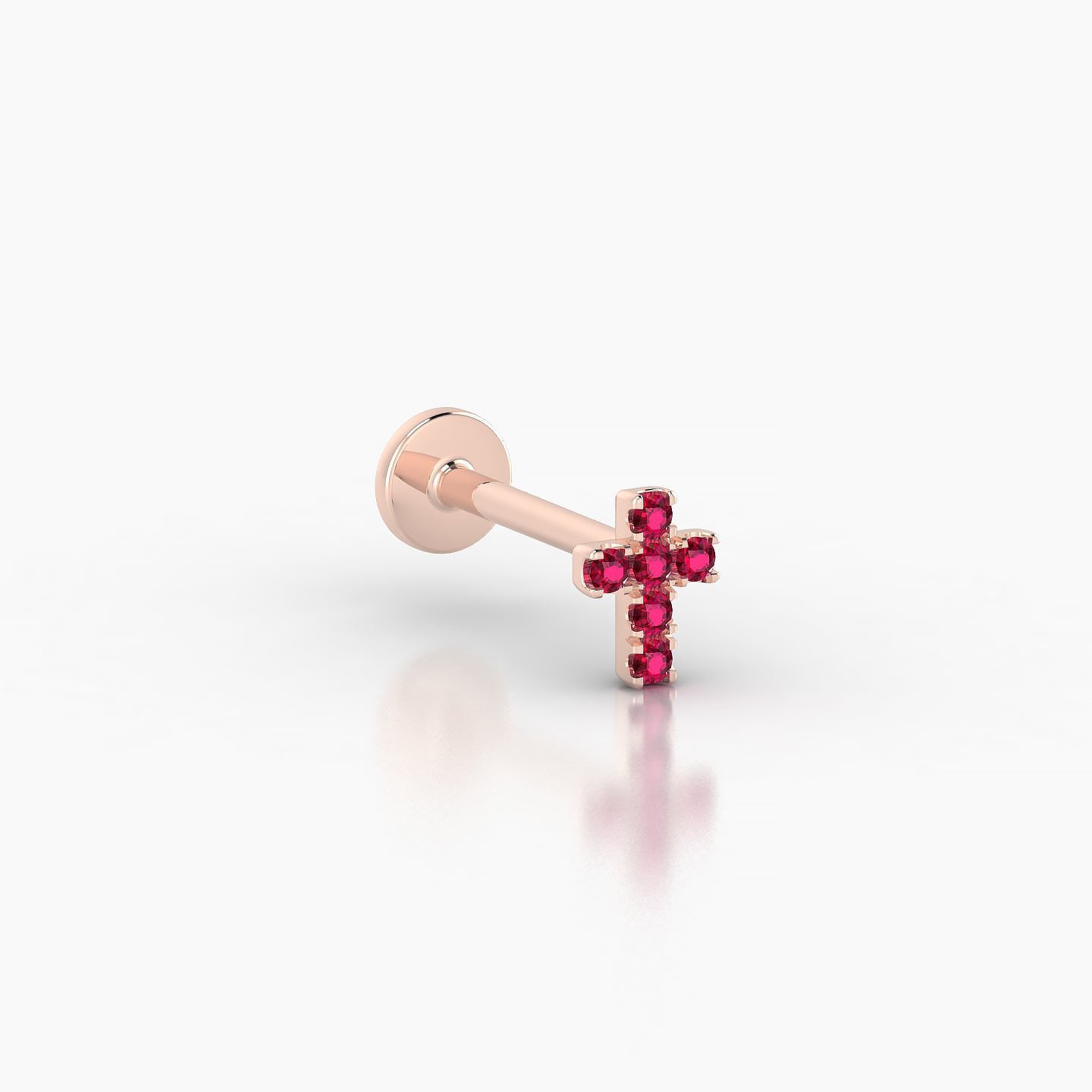 Junon | 18k Rose Gold 8 mm 5 mm Cross Ruby Nostril Piercing