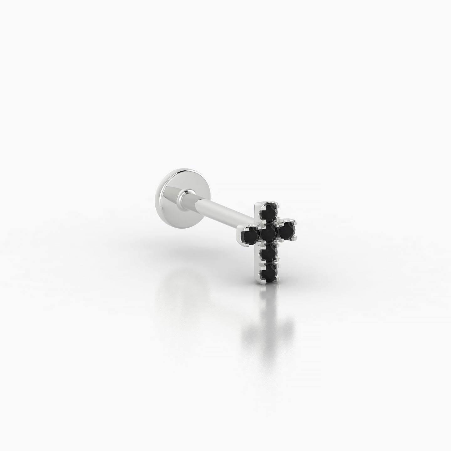 Junon | 18k White Gold 8 mm 5 mm Cross Black Diamond Nostril Piercing