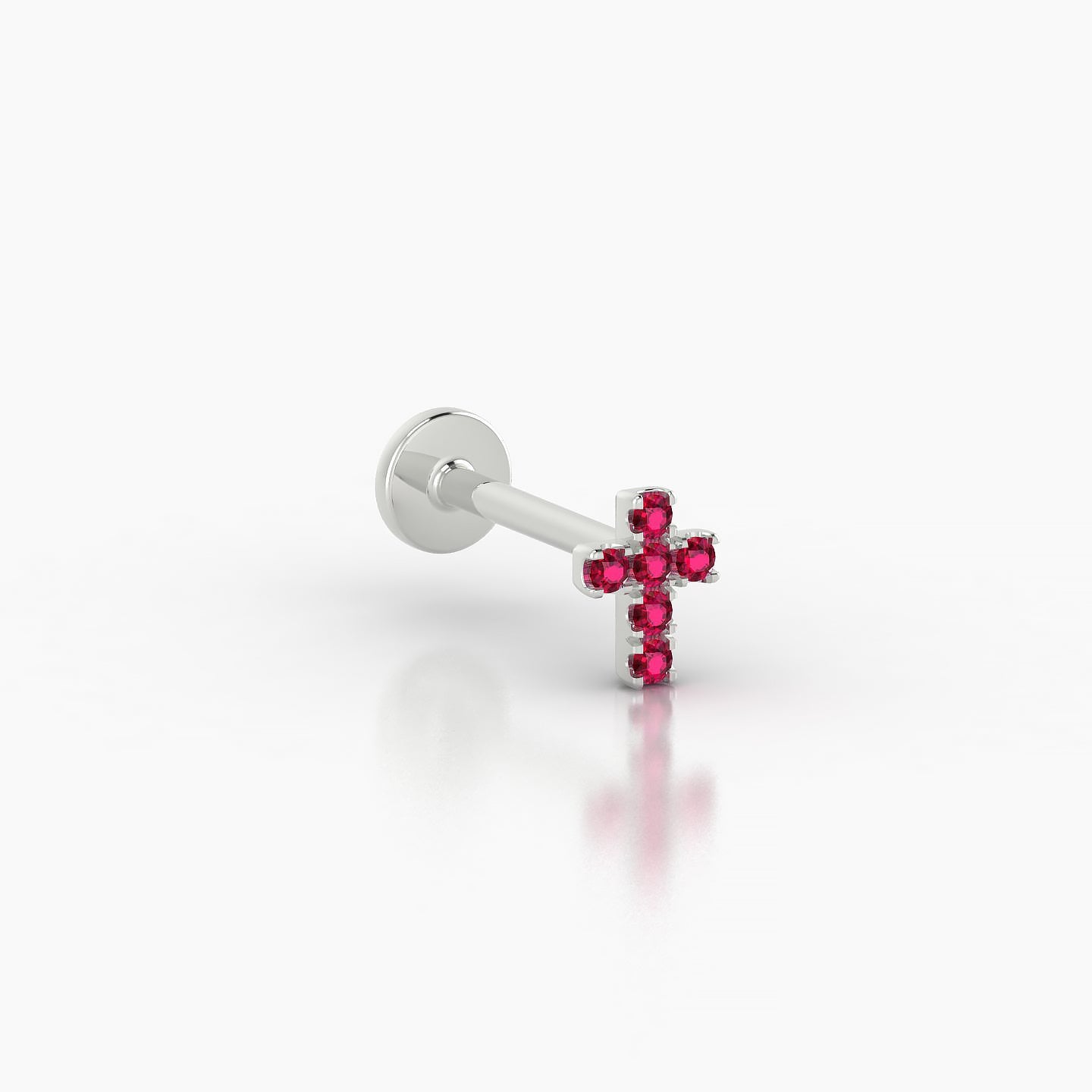 Junon | 18k White Gold 8 mm 5 mm Cross Ruby Nostril Piercing