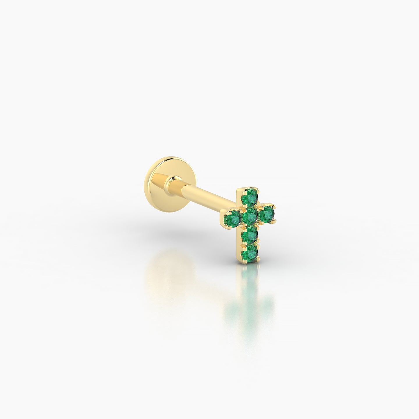 Junon | 18k Yellow Gold 8 mm 5 mm Cross Emerald Nostril Piercing