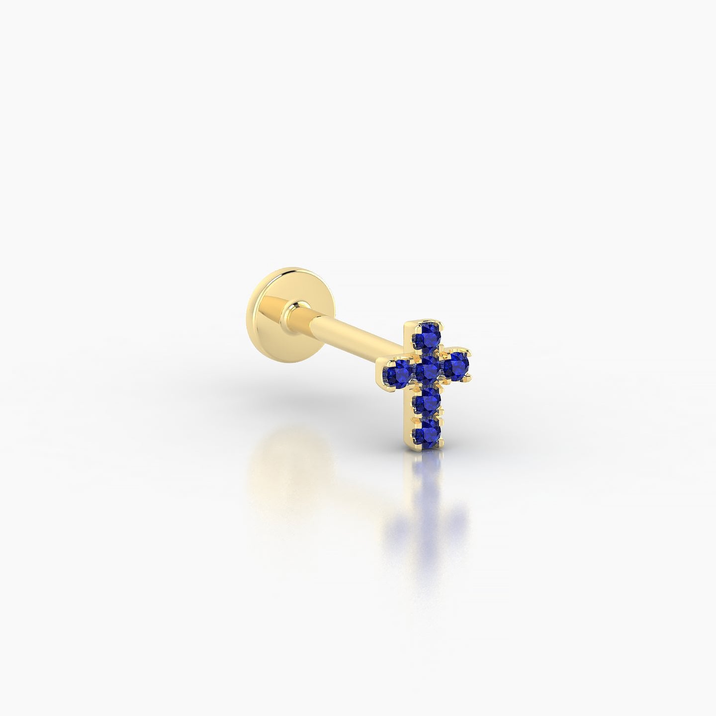 Junon | 18k Yellow Gold 8 mm 5 mm Cross Sapphire Nostril Piercing