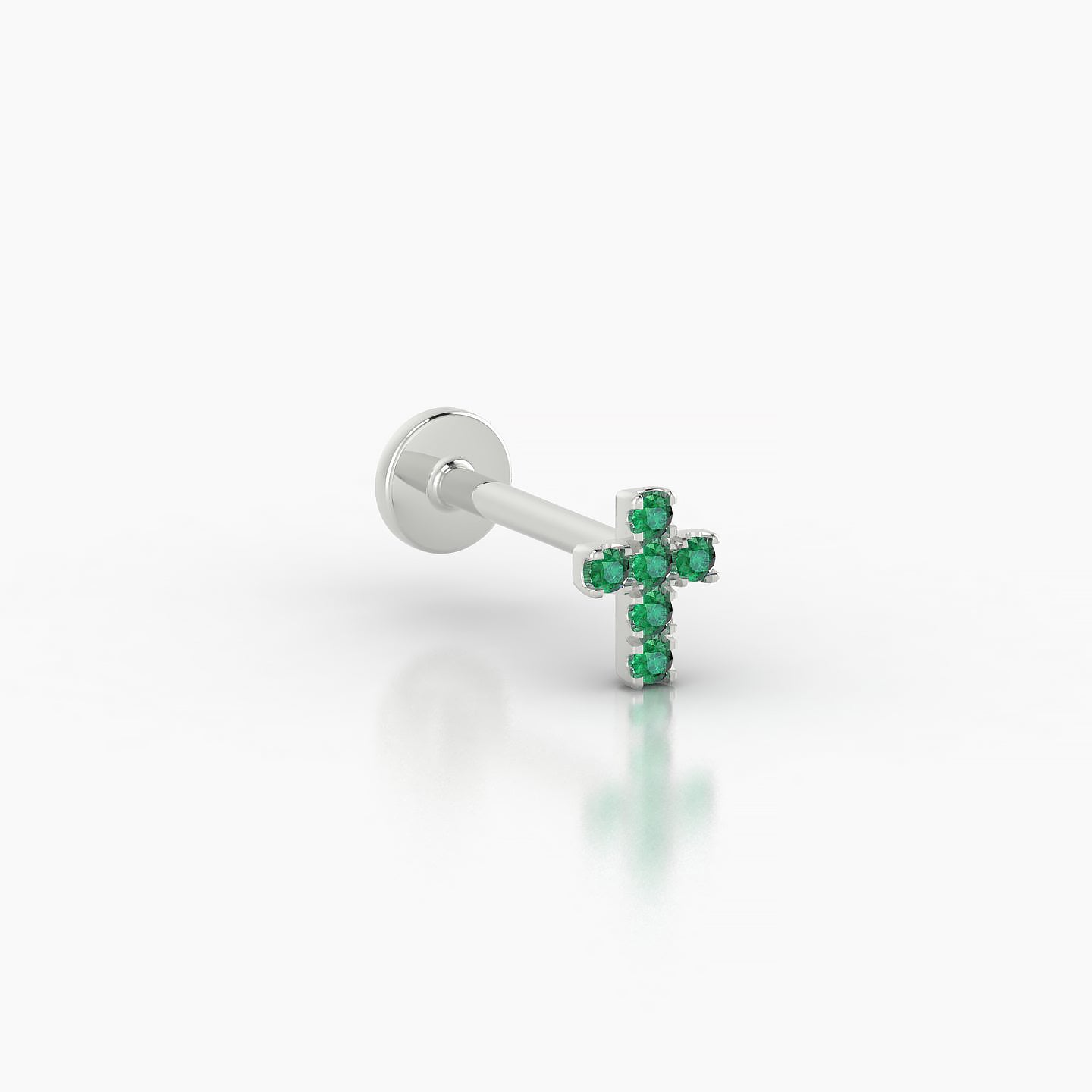 Junon | 18k White Gold 8 mm 5 mm Cross Emerald Piercing