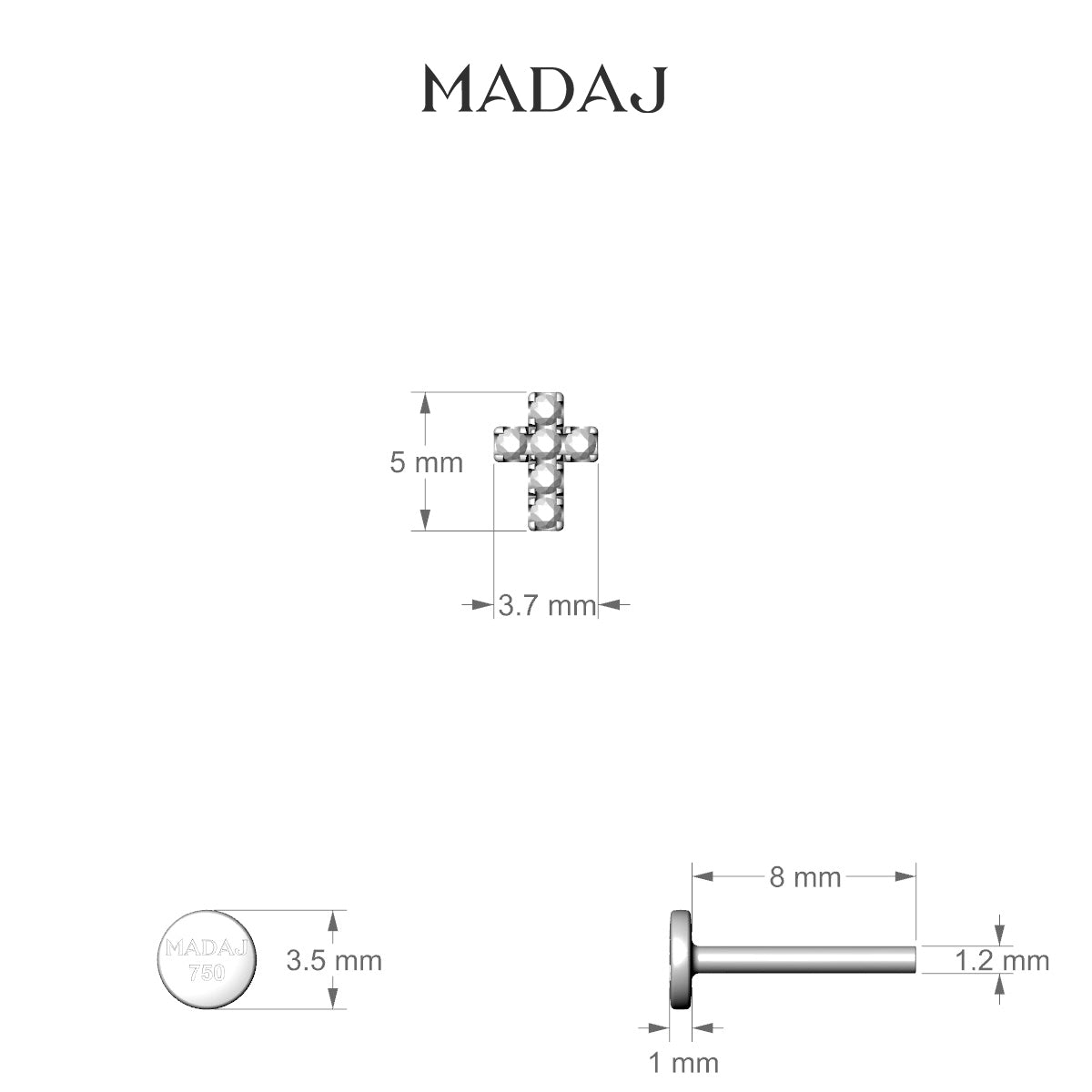 Junon | 18k Yellow Gold 8 mm 5 mm Cross Black Diamond Piercing