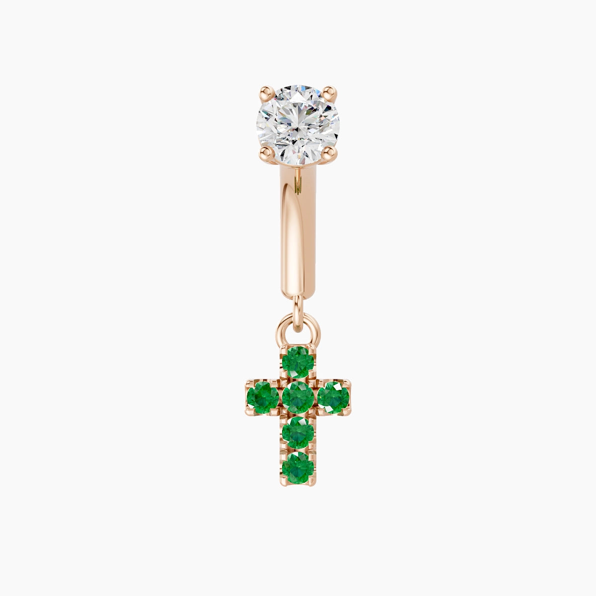 Junon | Piercing Rook Croix Émeraude & Diamant Or Rose 18k Hypoallergénique 5 mm 6 mm