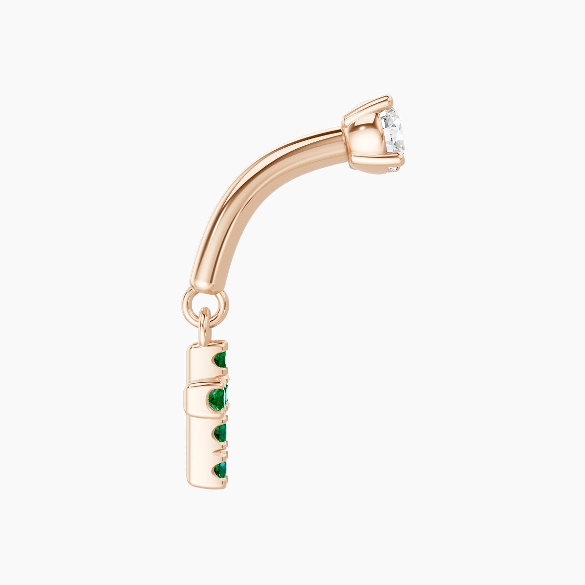 Junon | Piercing Rook Croix Émeraude & Diamant Or Rose 18k Hypoallergénique 5 mm 6 mm