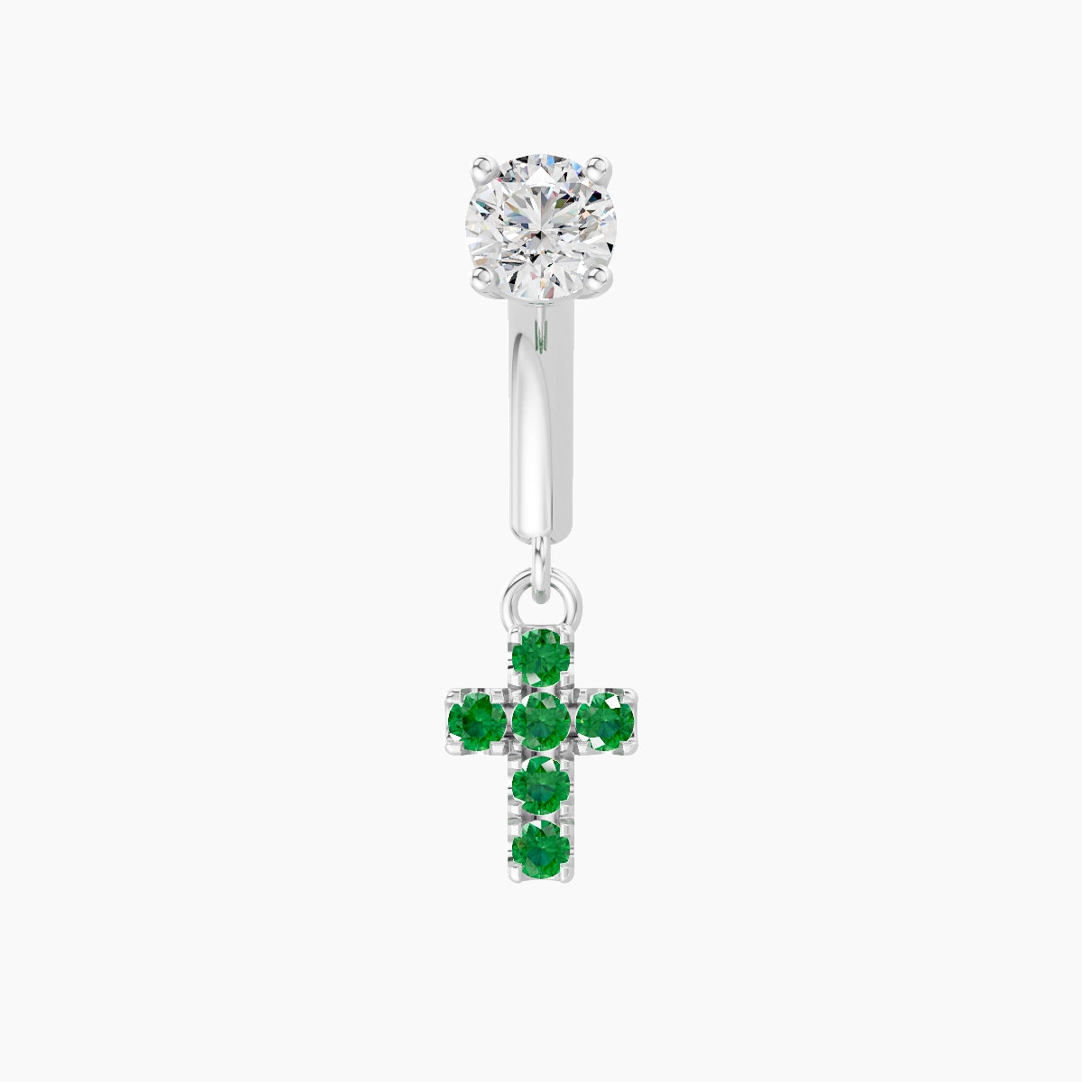 Junon | Piercing Rook Croix Émeraude & Diamant Or Blanc 18k Hypoallergénique 5 mm 6 mm