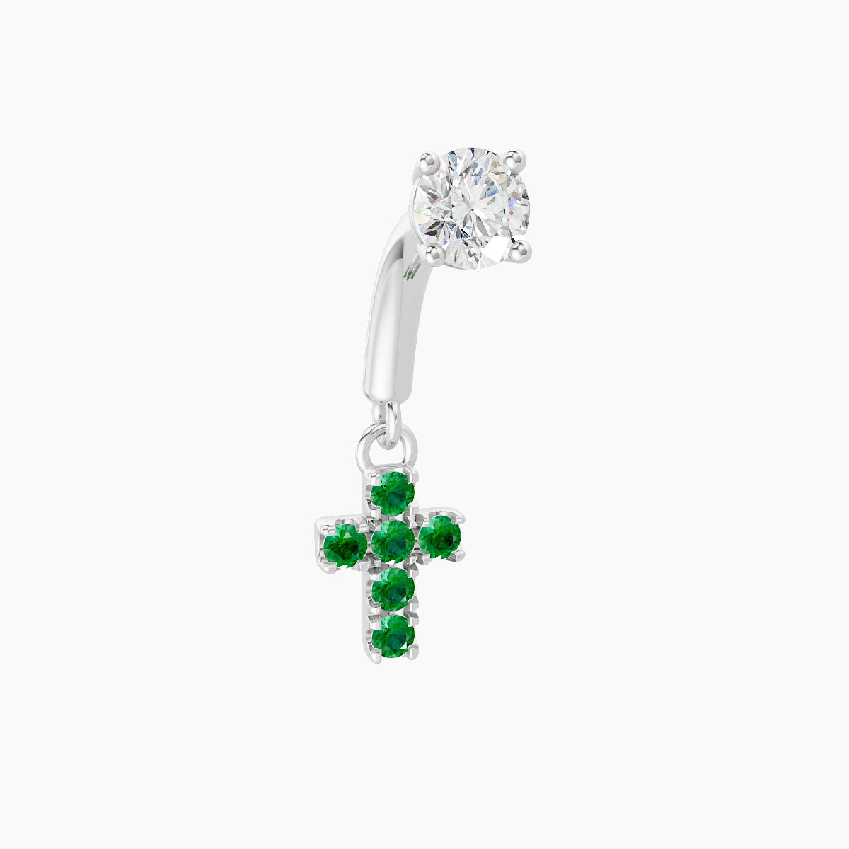 Junon | Piercing Rook Croix Émeraude & Diamant Or Blanc 18k Hypoallergénique 5 mm 6 mm