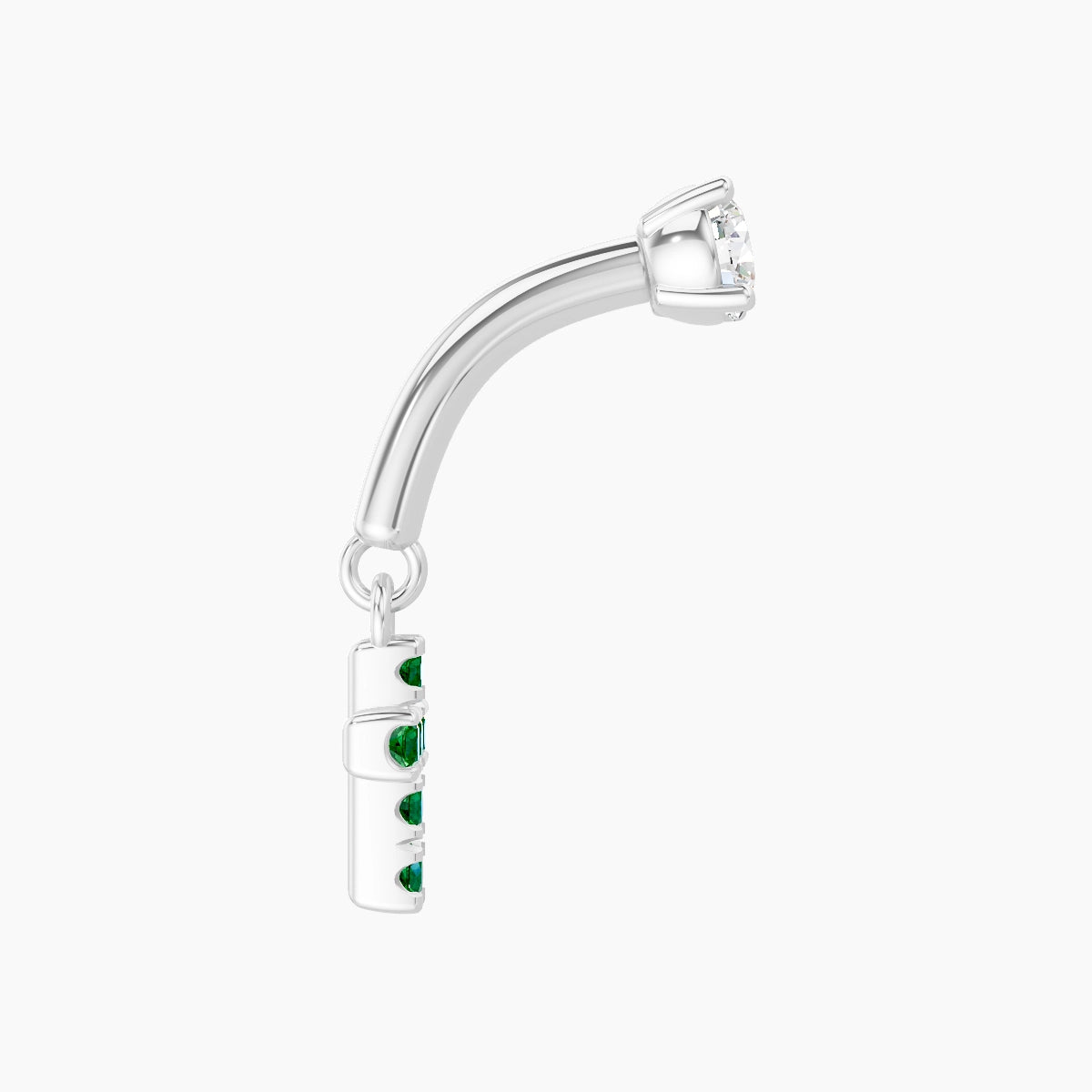Junon | Piercing Rook Croix Émeraude & Diamant Or Blanc 18k Hypoallergénique 5 mm 6 mm