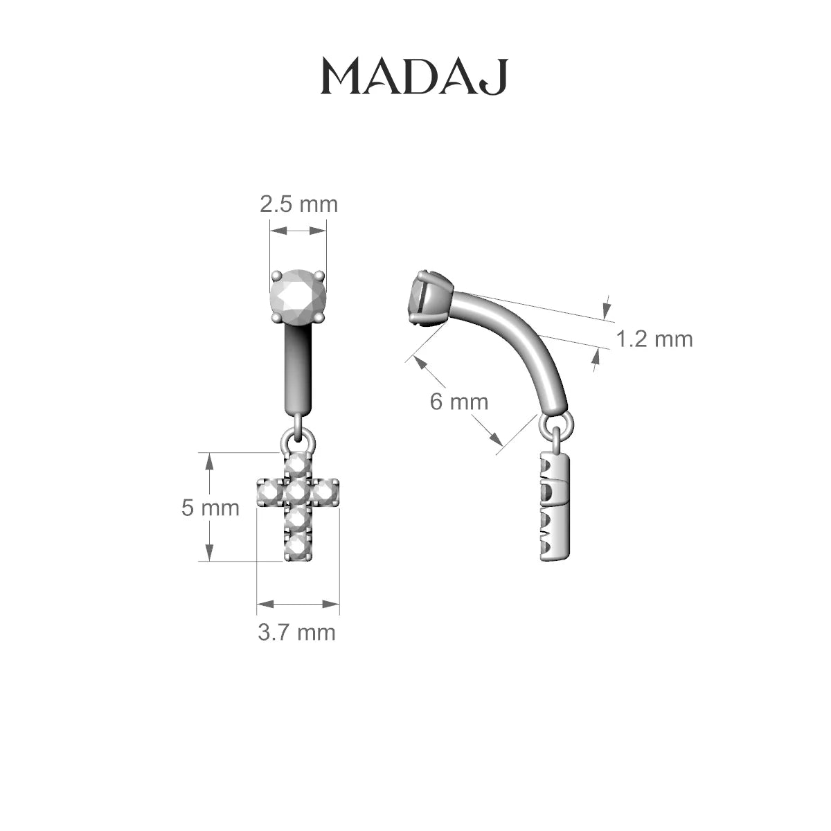 Junon | Piercing Rook Croix Diamant Or Jaune 18k Hypoallergénique 5 mm 6 mm