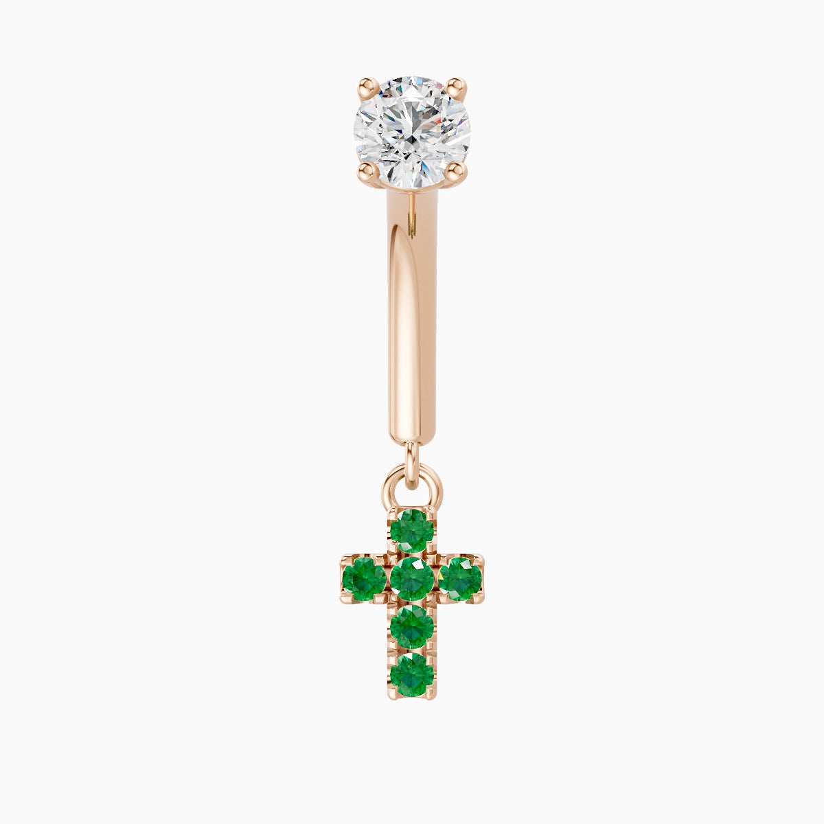Junon | Piercing Rook Croix Émeraude & Diamant Or Rose 18k Hypoallergénique 5 mm 8 mm