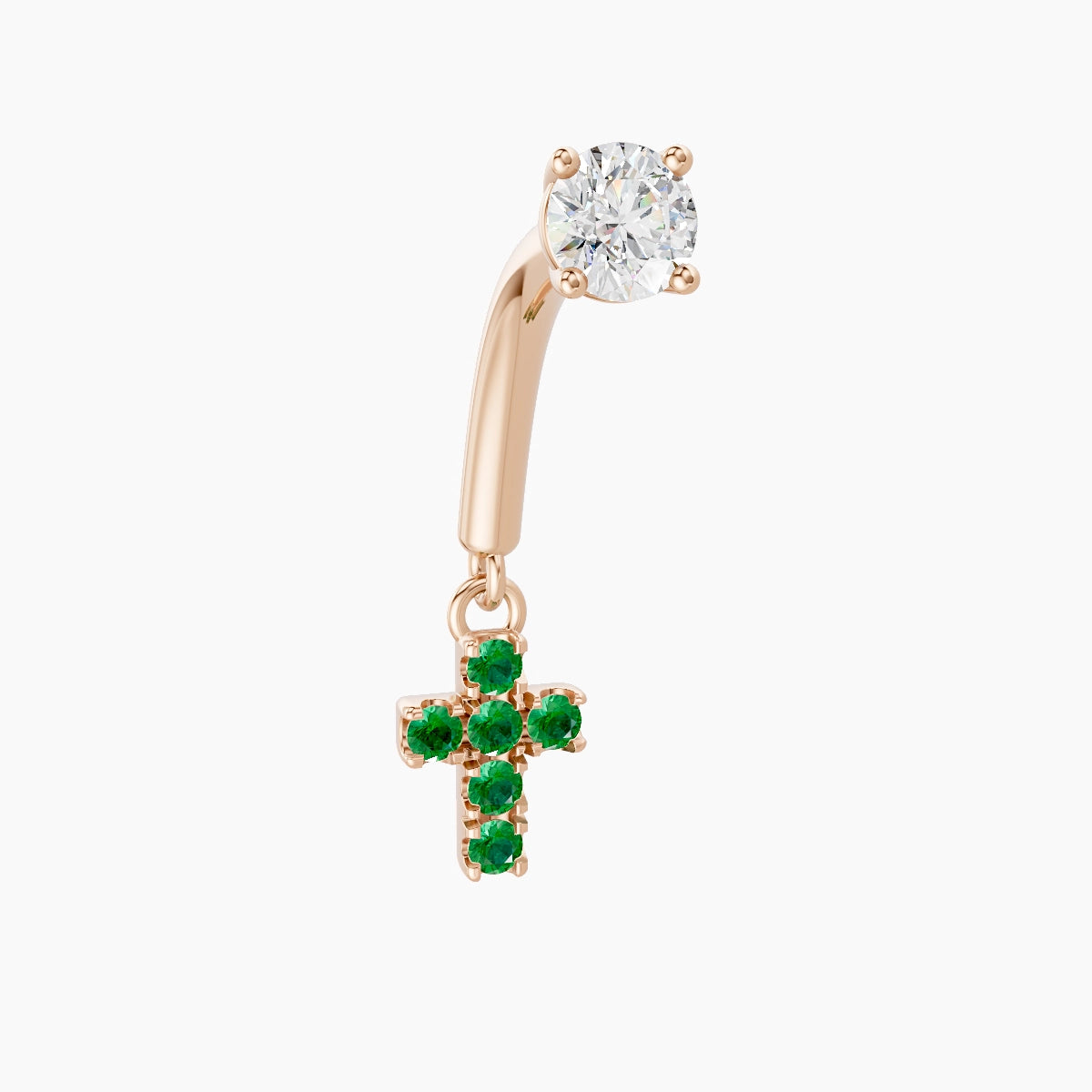 Junon | Piercing Rook Croix Émeraude & Diamant Or Rose 18k Hypoallergénique 5 mm 8 mm
