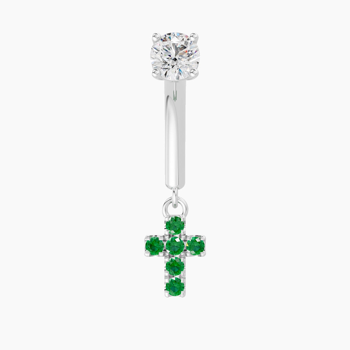 Junon | Piercing Rook Croix Émeraude & Diamant Or Blanc 18k Hypoallergénique 5 mm 8 mm