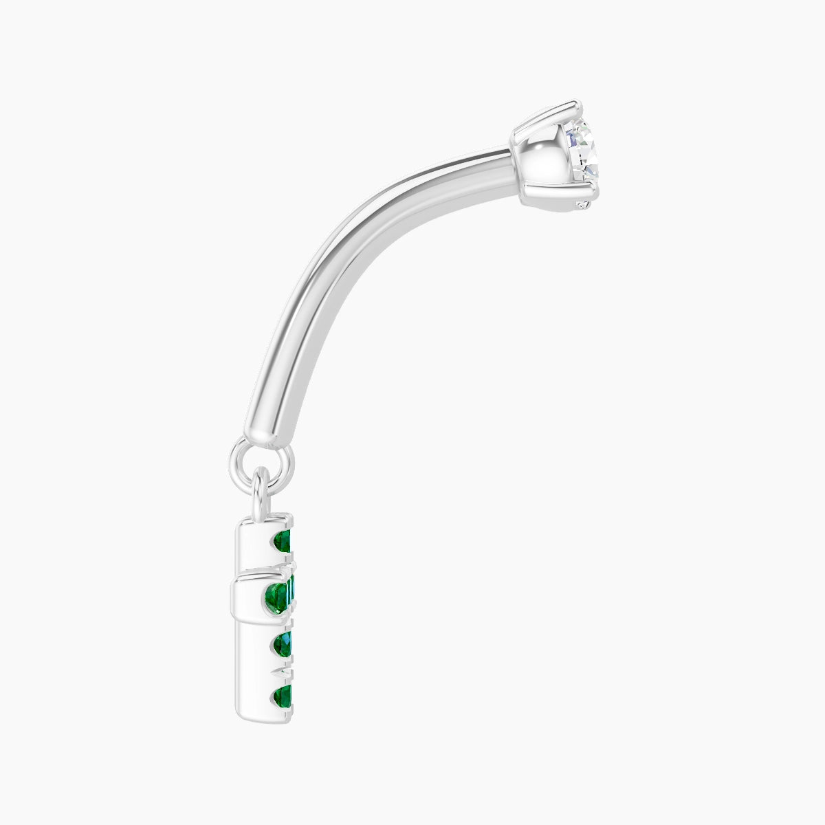 Junon | Piercing Rook Croix Émeraude & Diamant Or Blanc 18k Hypoallergénique 5 mm 8 mm