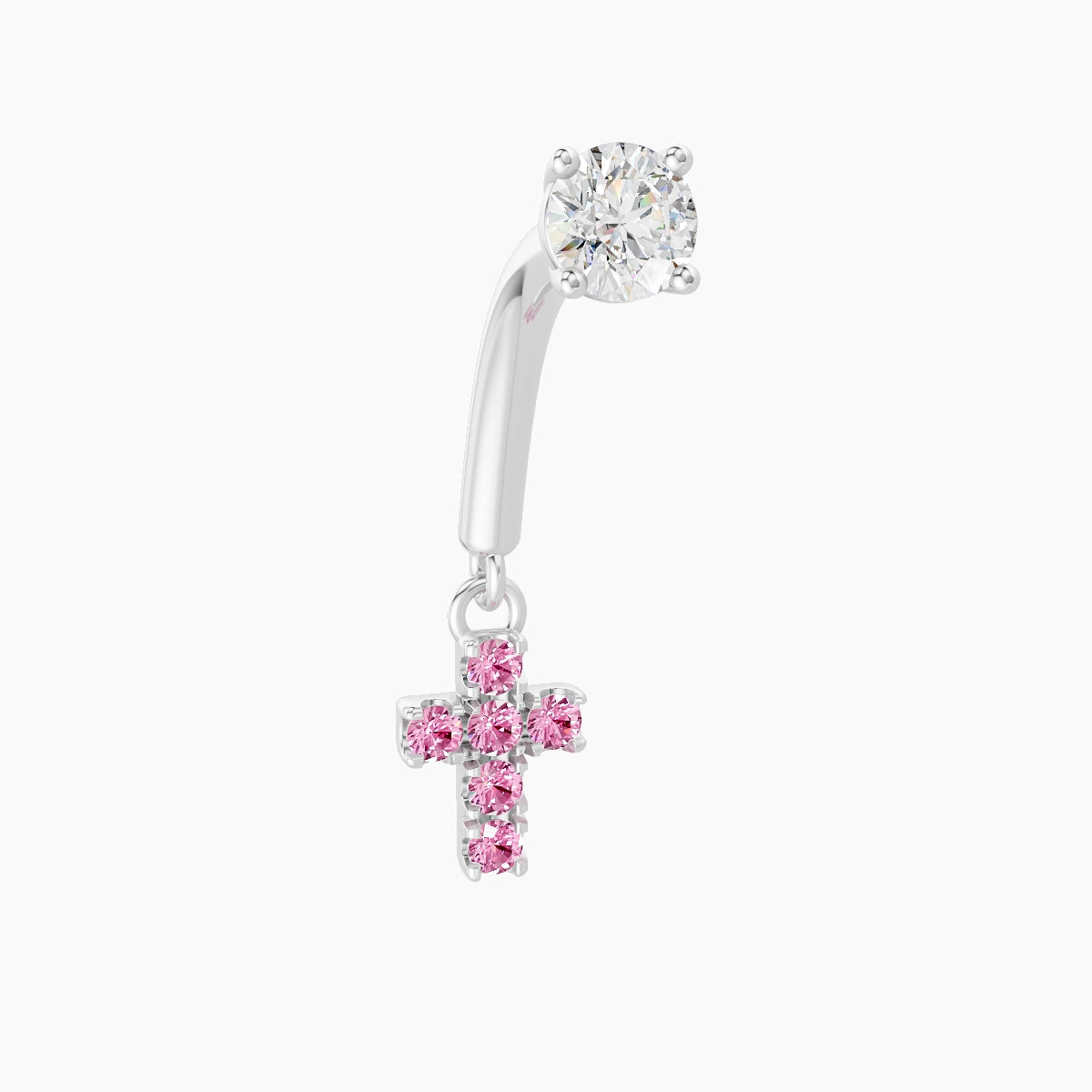 Junon | 18k White Gold 8 mm Cross Pink Sapphire & Diamond Rook Piercing