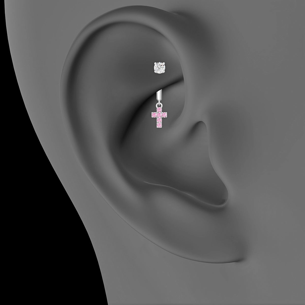 Junon | 18k White Gold 8 mm Cross Pink Sapphire & Diamond Rook Piercing