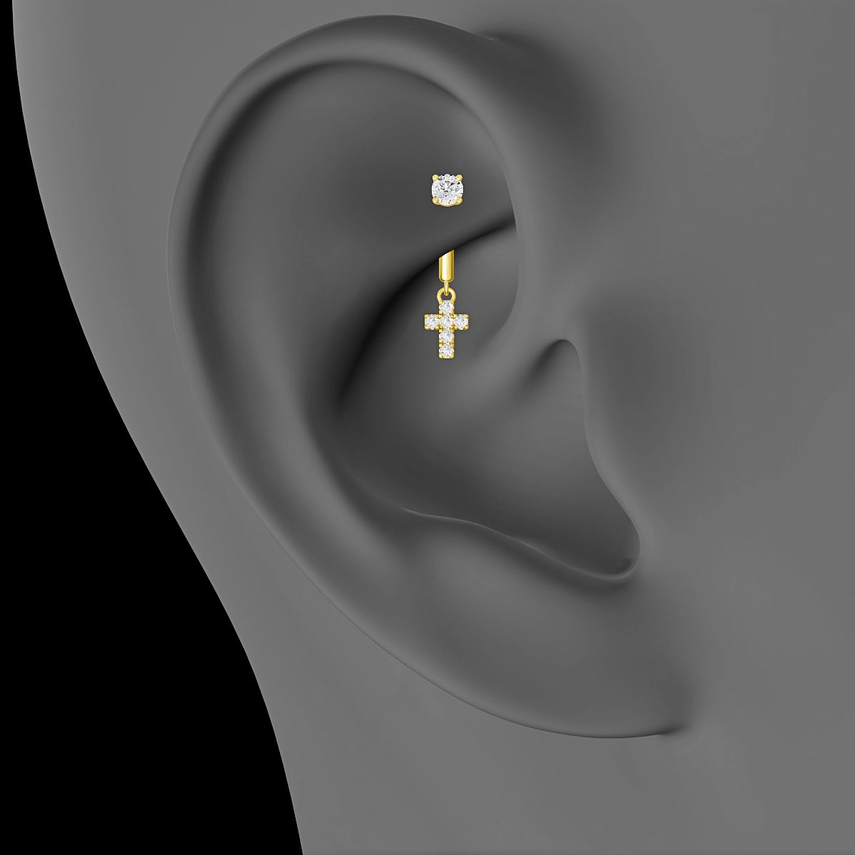Junon | Piercing Rook Croix Diamant Or Jaune 18k Hypoallergénique 5 mm 8 mm