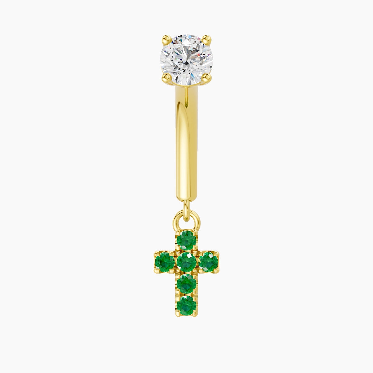 Junon | Piercing Rook Croix Émeraude & Diamant Or Jaune 18k Hypoallergénique 5 mm 8 mm