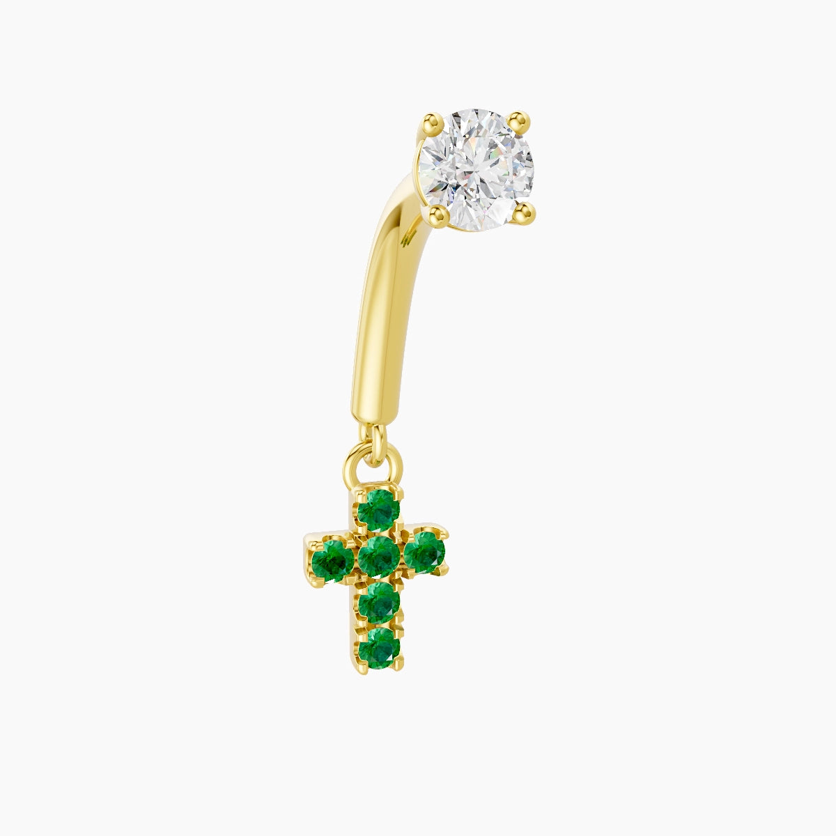 Junon | Piercing Rook Croix Émeraude & Diamant Or Jaune 18k Hypoallergénique 5 mm 8 mm