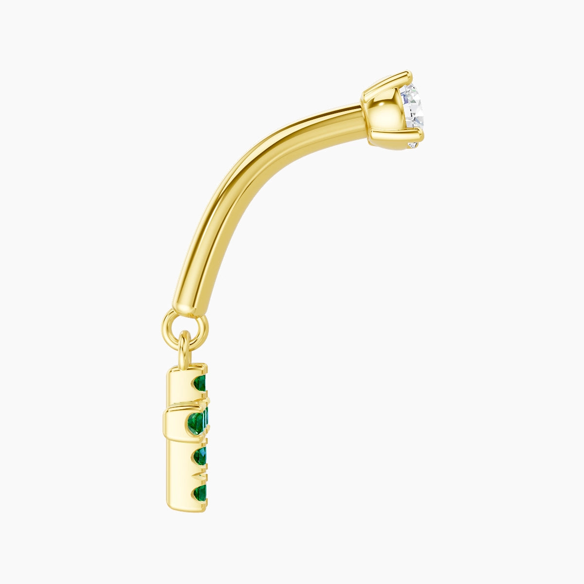 Junon | Piercing Rook Croix Émeraude & Diamant Or Jaune 18k Hypoallergénique 5 mm 8 mm