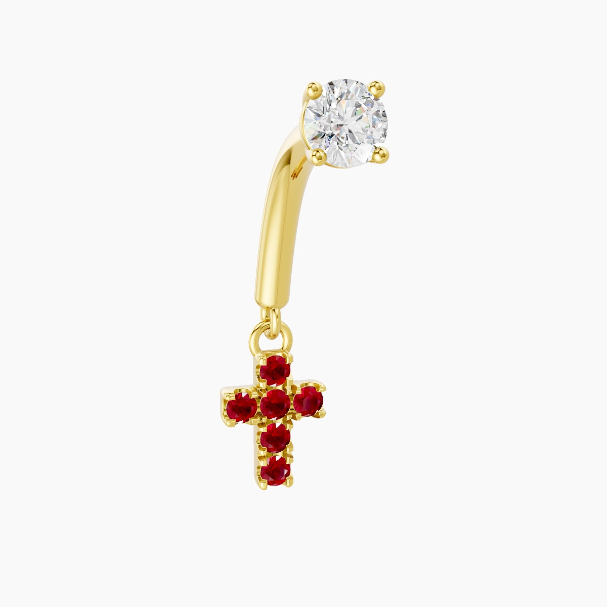 Junon | 18k Yellow Gold 8 mm Cross Ruby & Diamond Rook Piercing