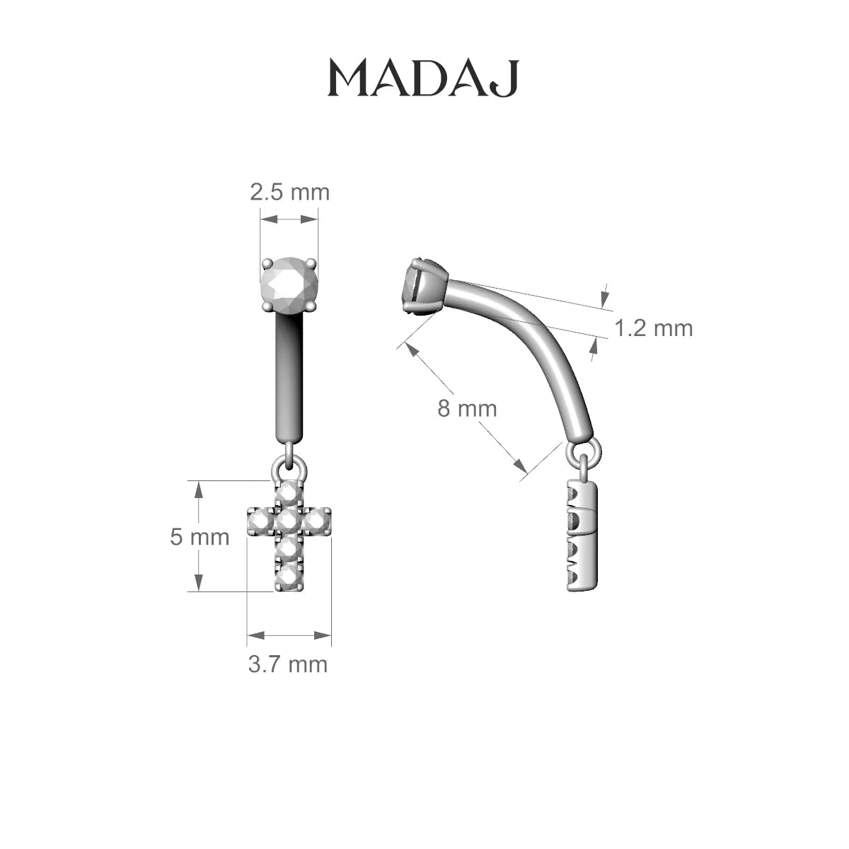 Junon | Piercing Rook Croix Diamant Or Jaune 18k Hypoallergénique 5 mm 8 mm