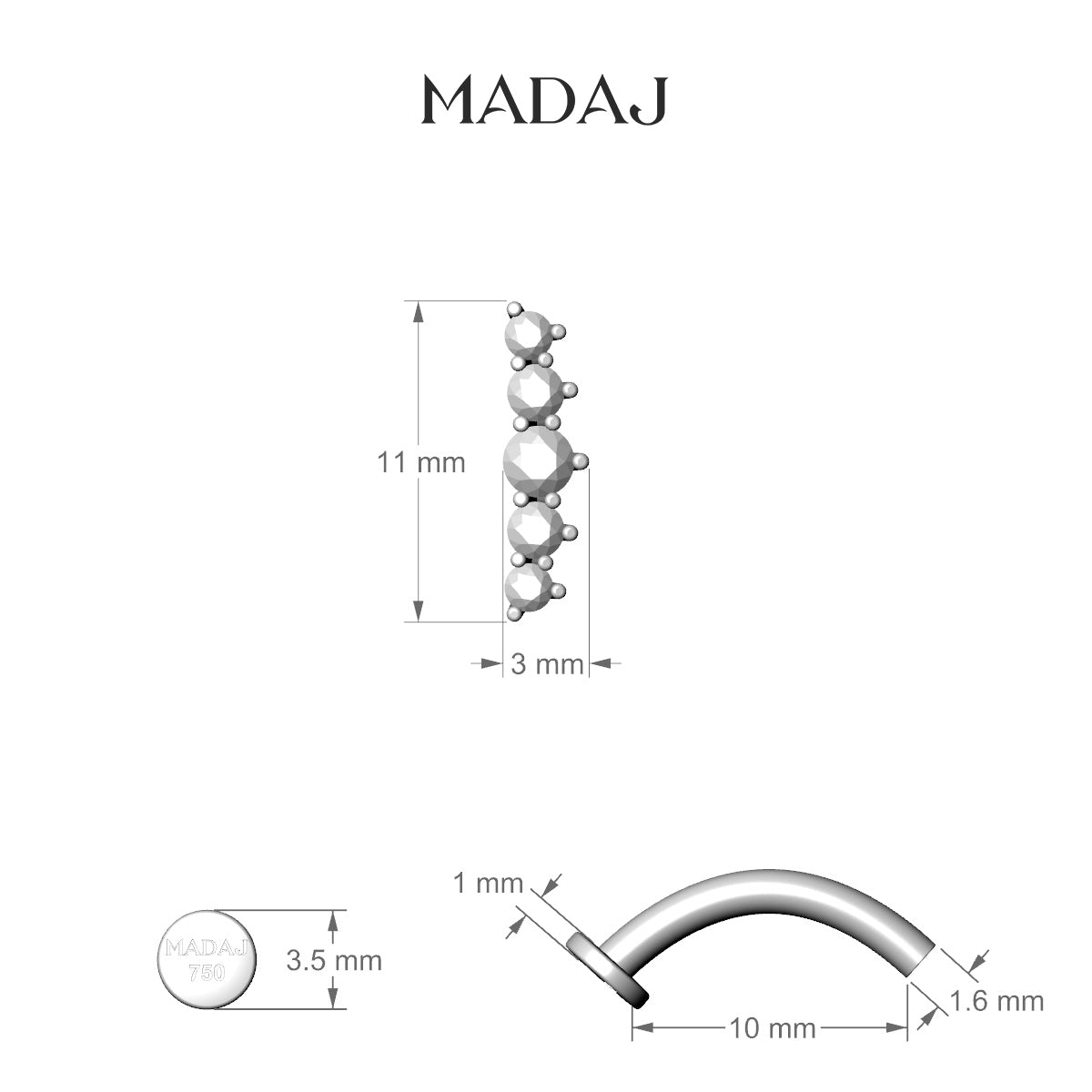 Justice | 18k White Gold 12 mm 10 mm Long Diamond Floating Navel Piercing