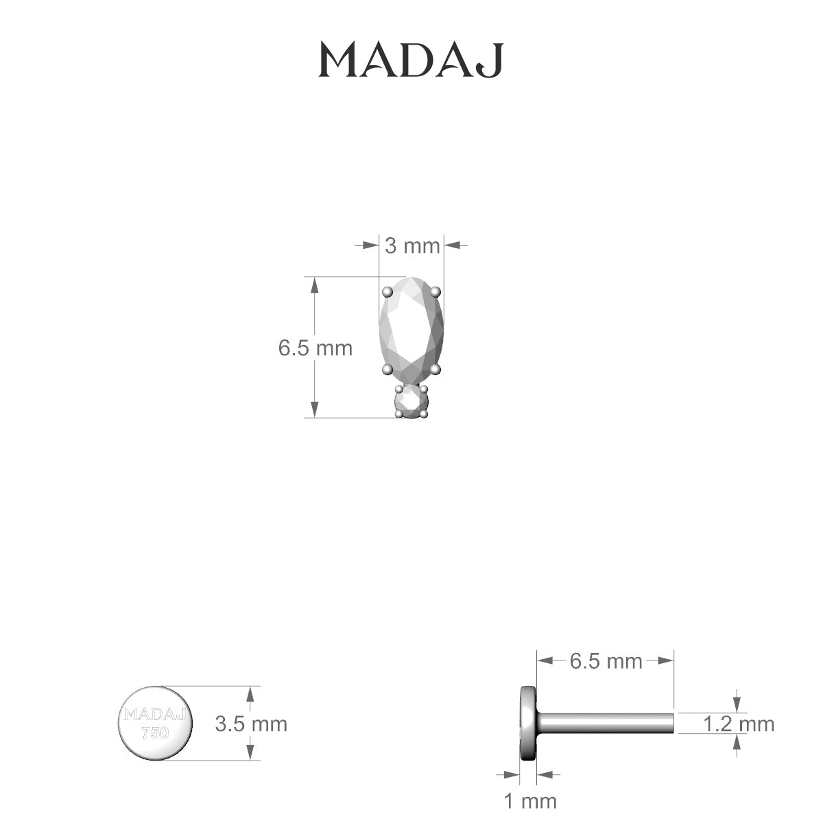 Kali | 18k White Gold 6.5 mm 6.5 mm Diamond Piercing