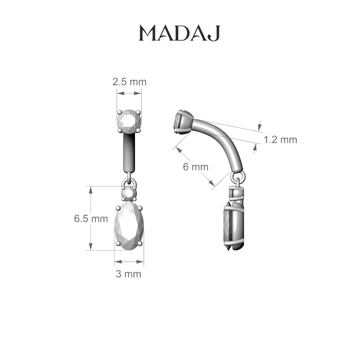 Kali | 18k White Gold 6 mm Diamond Rook Piercing