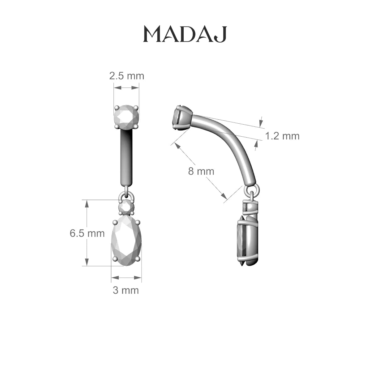 Kali | 18k Rose Gold 8 mm Diamond Rook Piercing