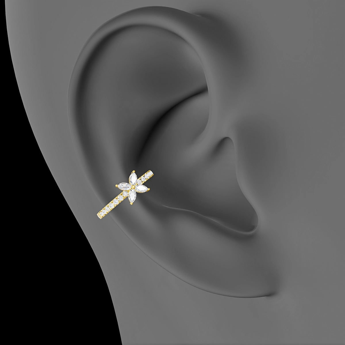 Kane | 18k Yellow Gold 11 mm Flower Diamond Hoop Piercing