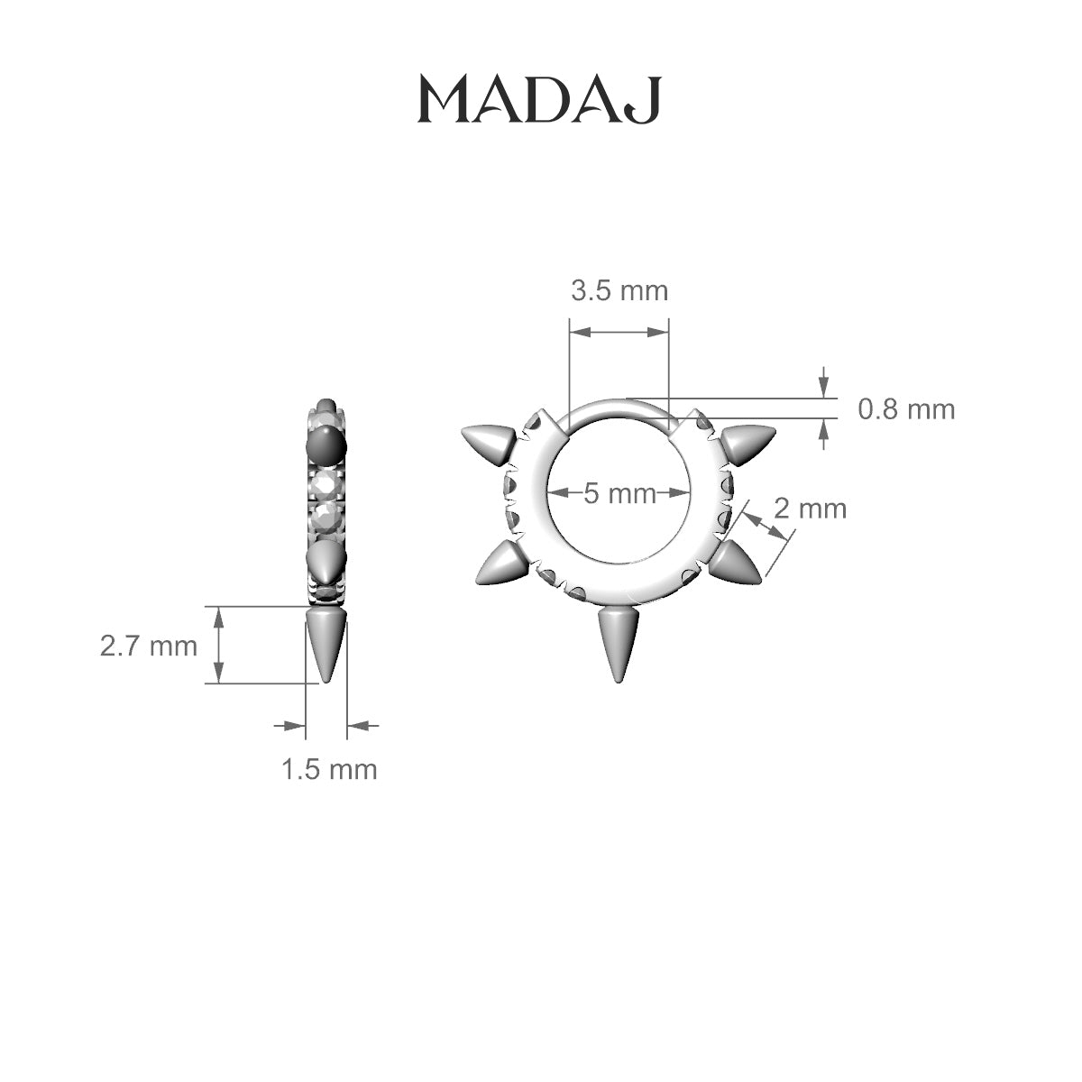 Kuan | 18k White Gold 5 mm Spike Black Diamond Hoop Piercing