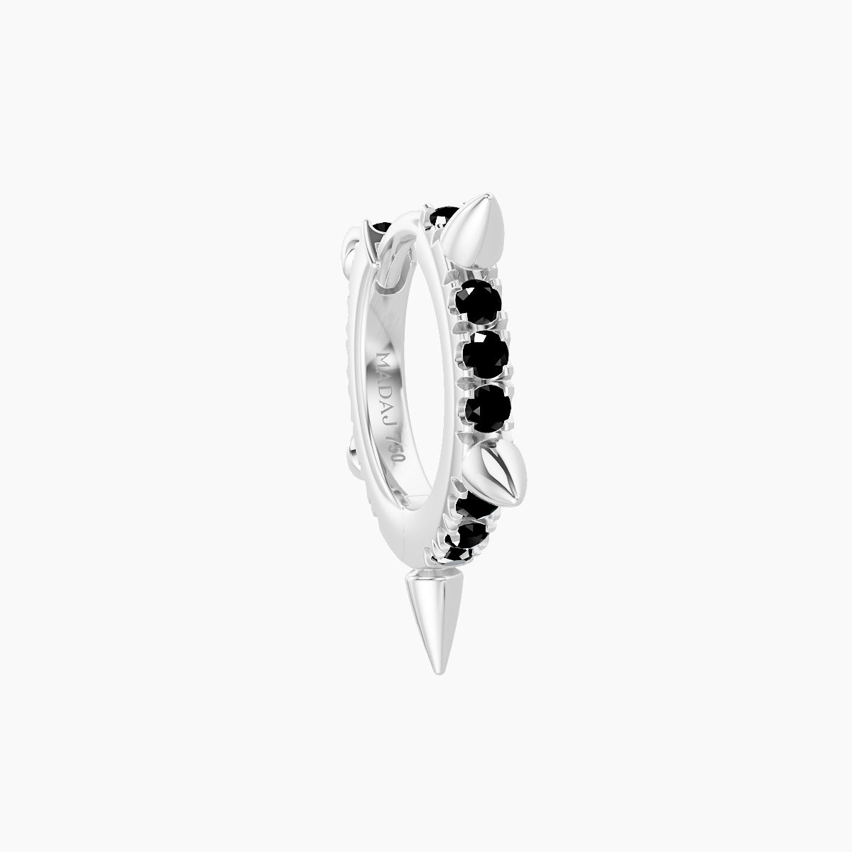 Kuan | 18k White Gold 6.5 mm Spike Black Diamond Hoop Piercing