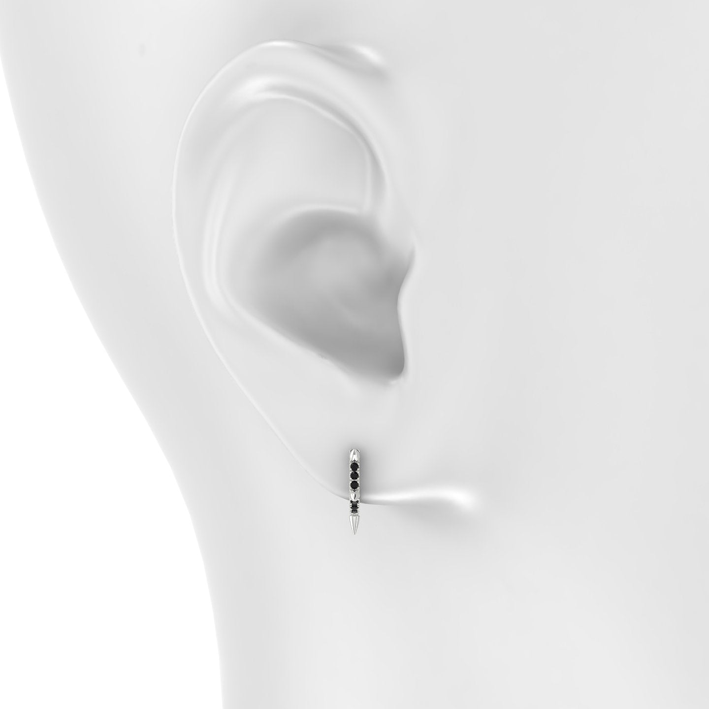 Kuan | 18k White Gold 6.5 mm Spike Black Diamond Hoop Piercing