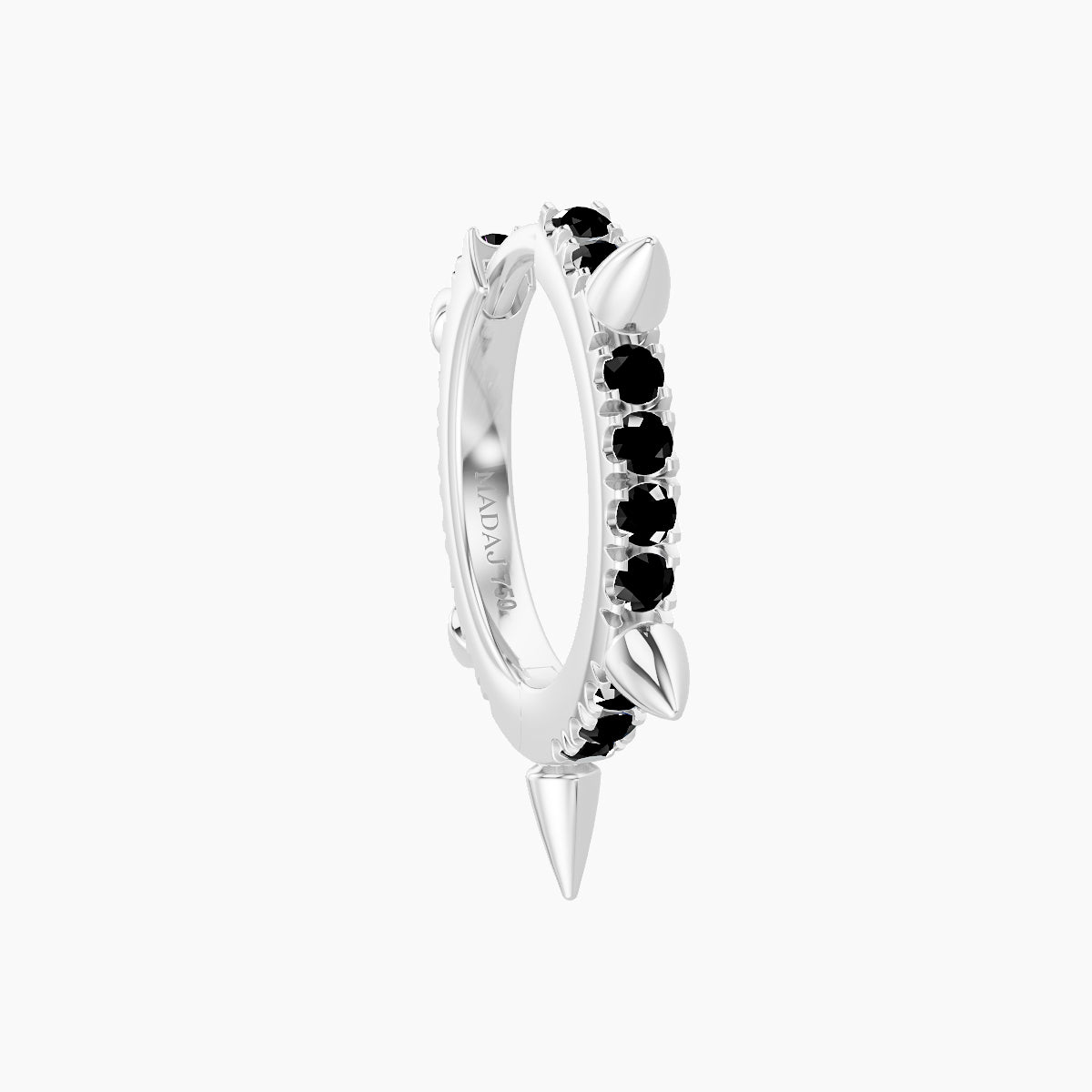 Kuan | 18k White Gold 8 mm Spike Black Diamond Hoop Piercing