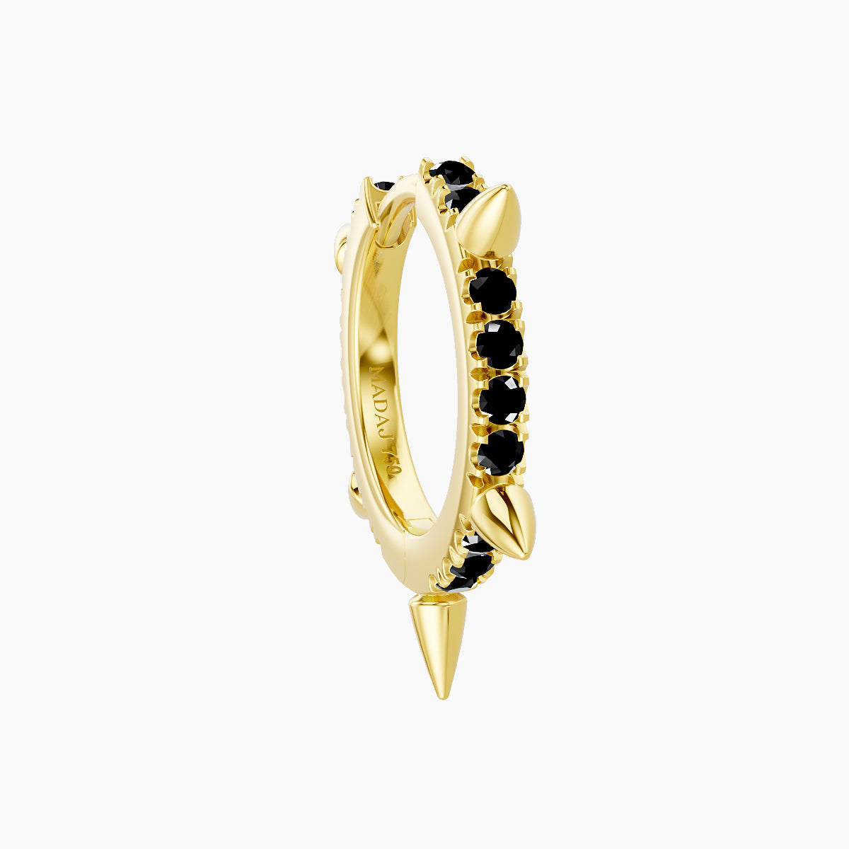Kuan | 18k Yellow Gold 8 mm Spike Black Diamond Hoop Piercing
