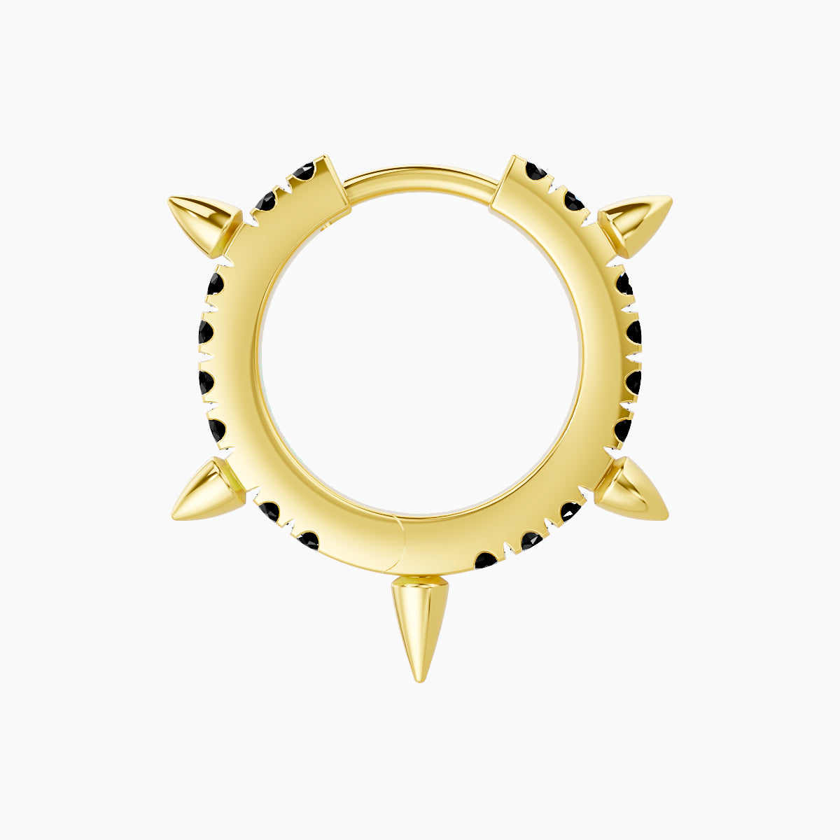 Kuan | 18k Yellow Gold 8 mm Spike Black Diamond Hoop Piercing