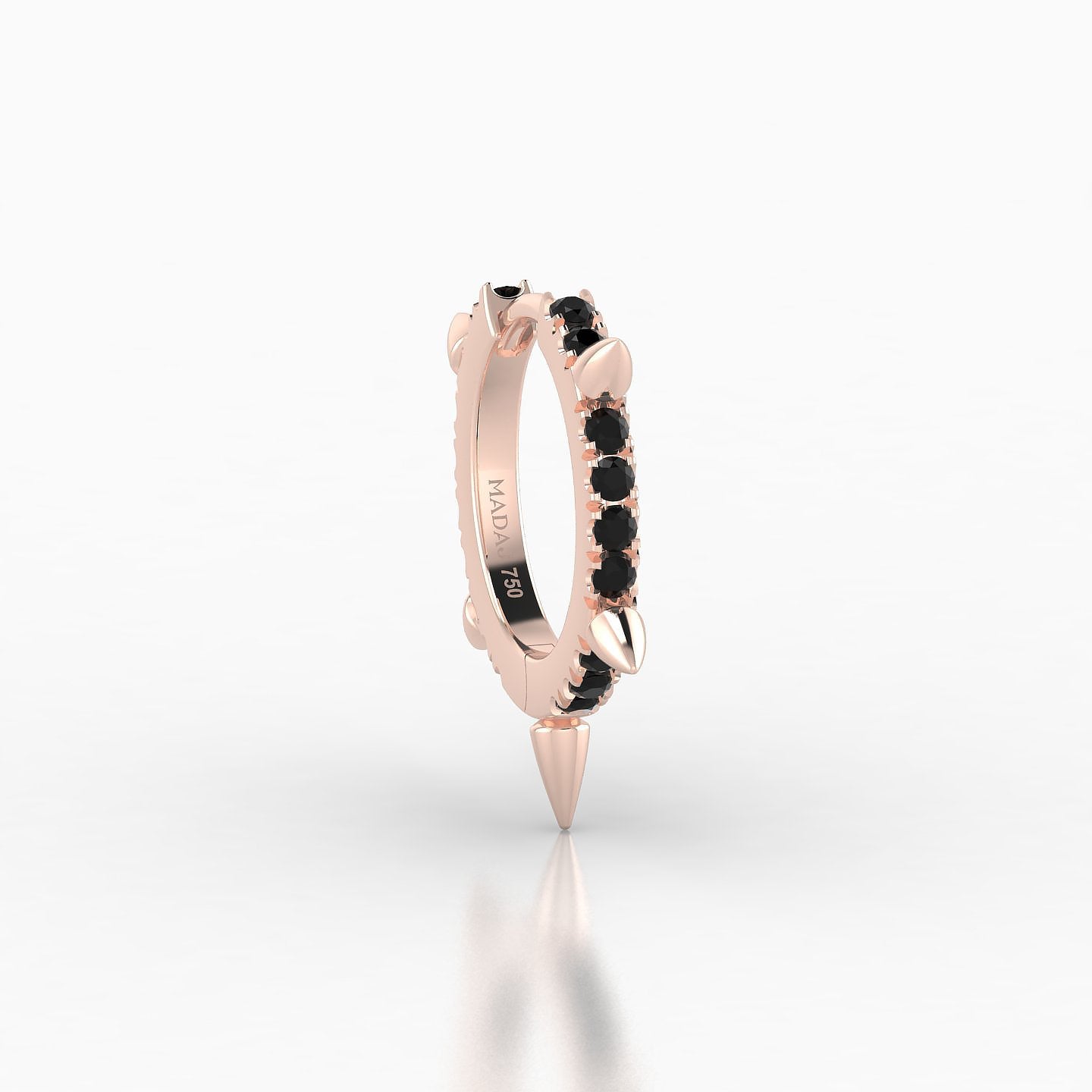 Kuan | 18k Rose Gold 8 mm Spike Black Diamond Hoop Piercing