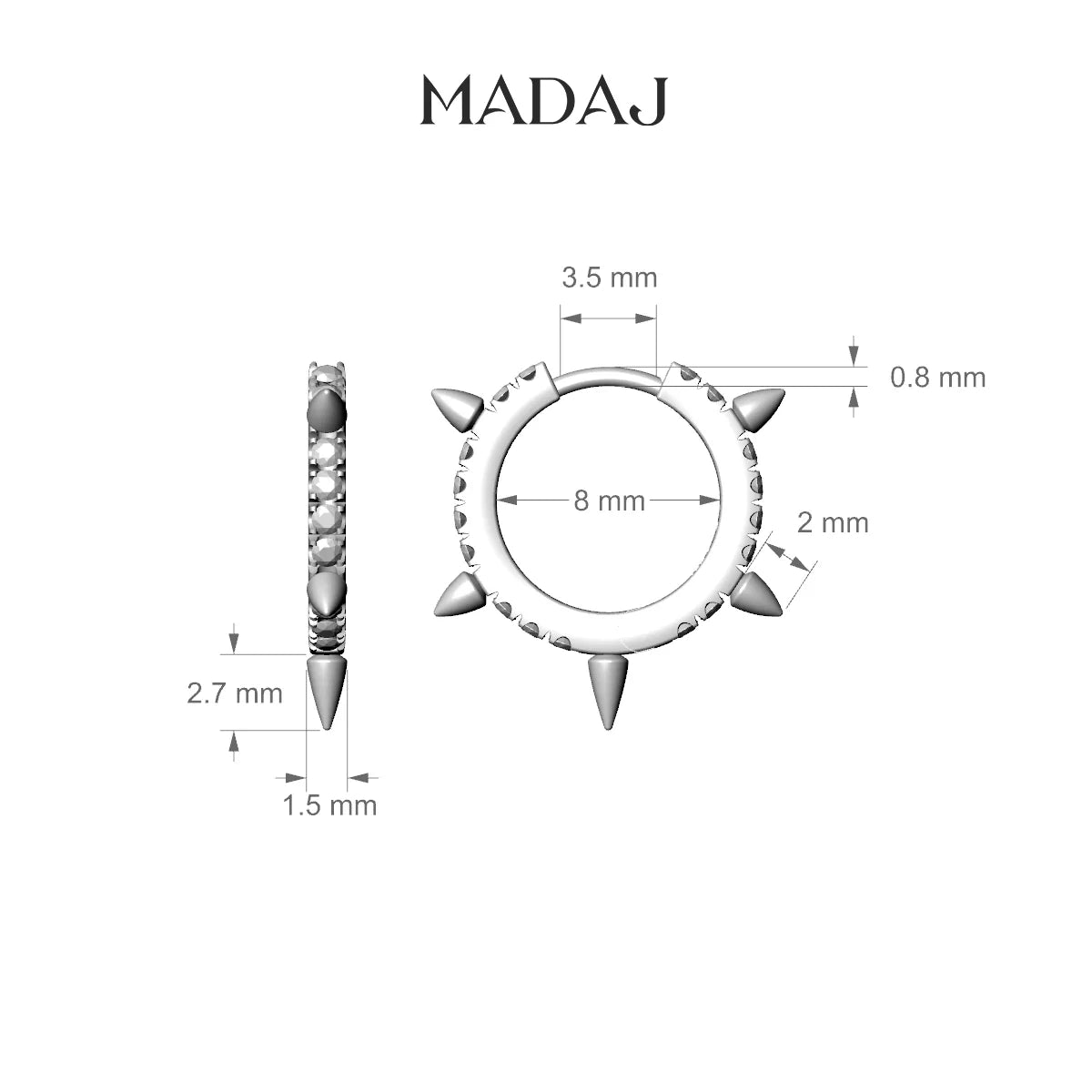 Kuan | 18k Rose Gold 8 mm Spike Black Diamond Hoop Piercing