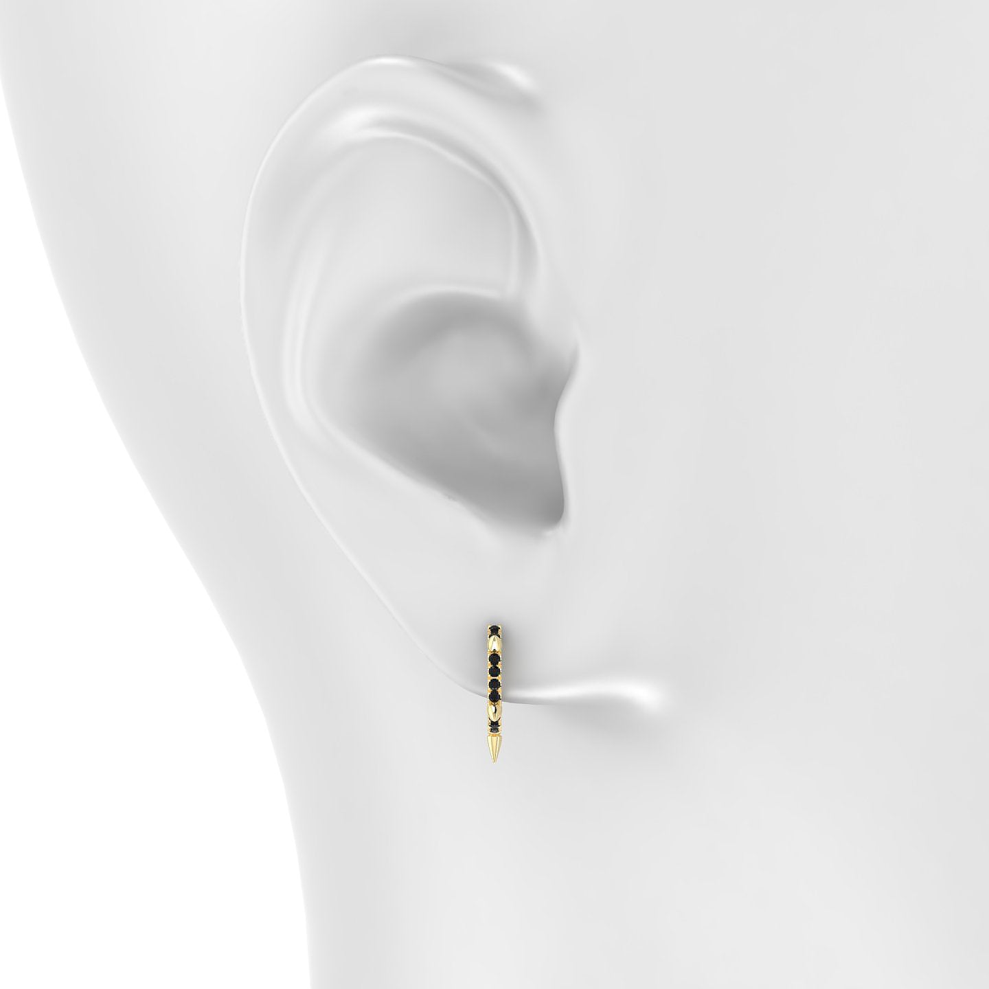 Kuan | 18k Yellow Gold 8 mm Spike Black Diamond Hoop Piercing