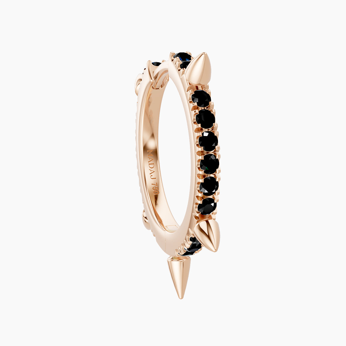 Kuan | 18k Rose Gold 9.5 mm Spike Black Diamond Hoop Piercing