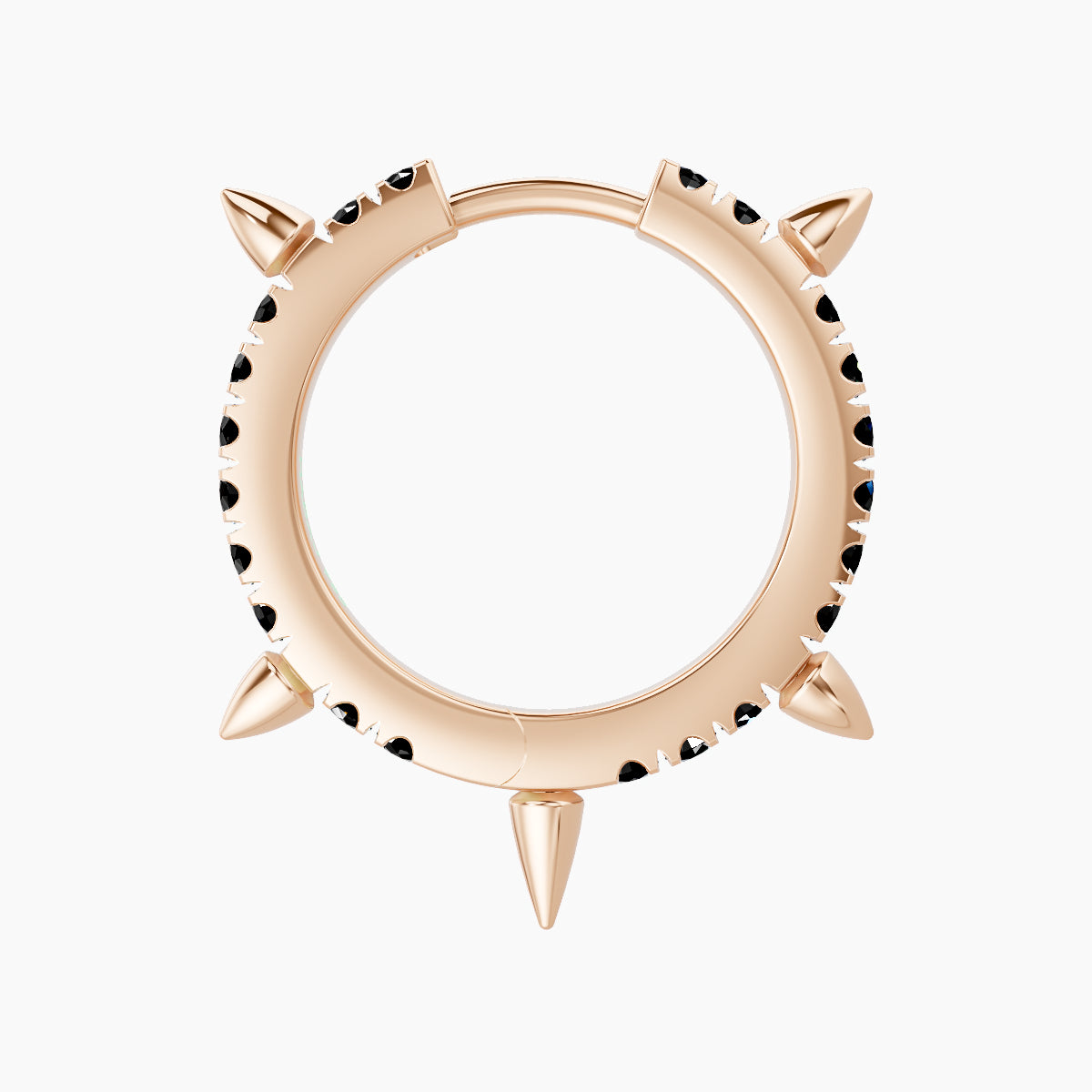 Kuan | 18k Rose Gold 9.5 mm Spike Black Diamond Hoop Piercing