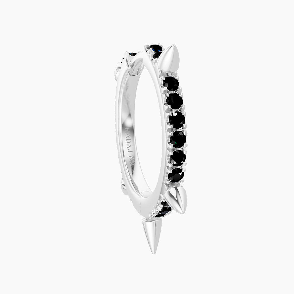 Kuan | 18k White Gold 9.5 mm Spike Black Diamond Hoop Piercing