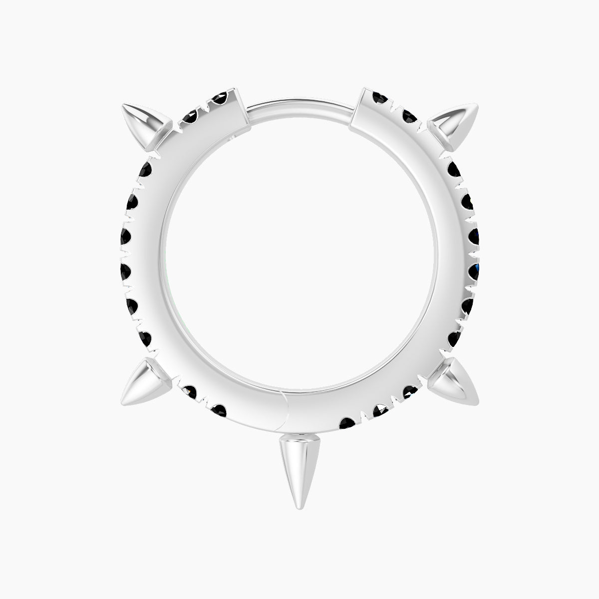 Kuan | 18k White Gold 9.5 mm Spike Black Diamond Hoop Piercing