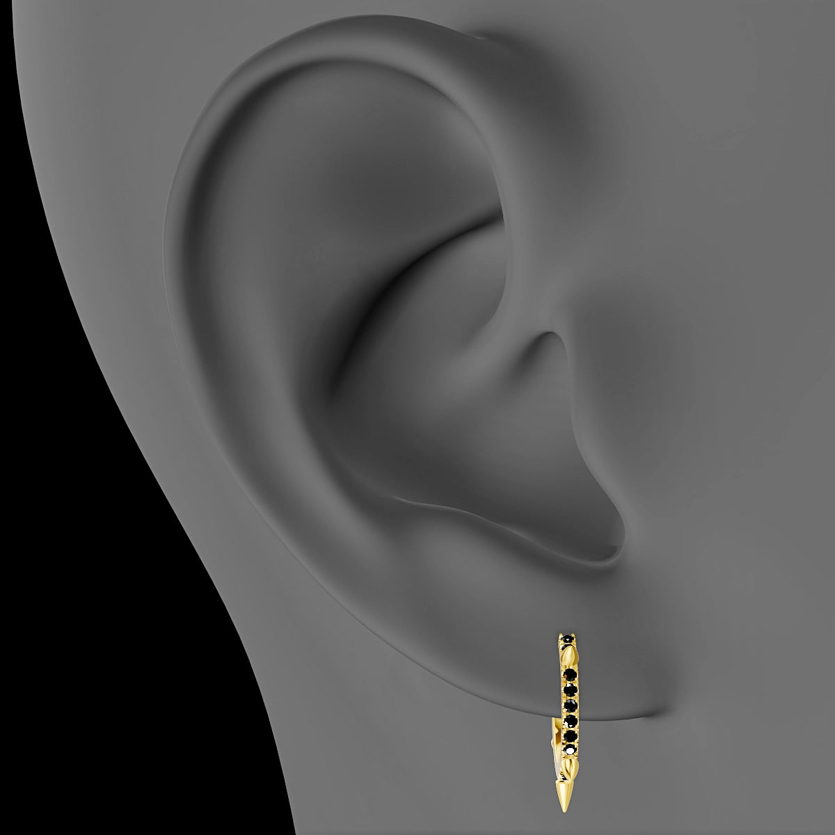 Kuan | 18k Yellow Gold 9.5 mm Spike Black Diamond Hoop Piercing