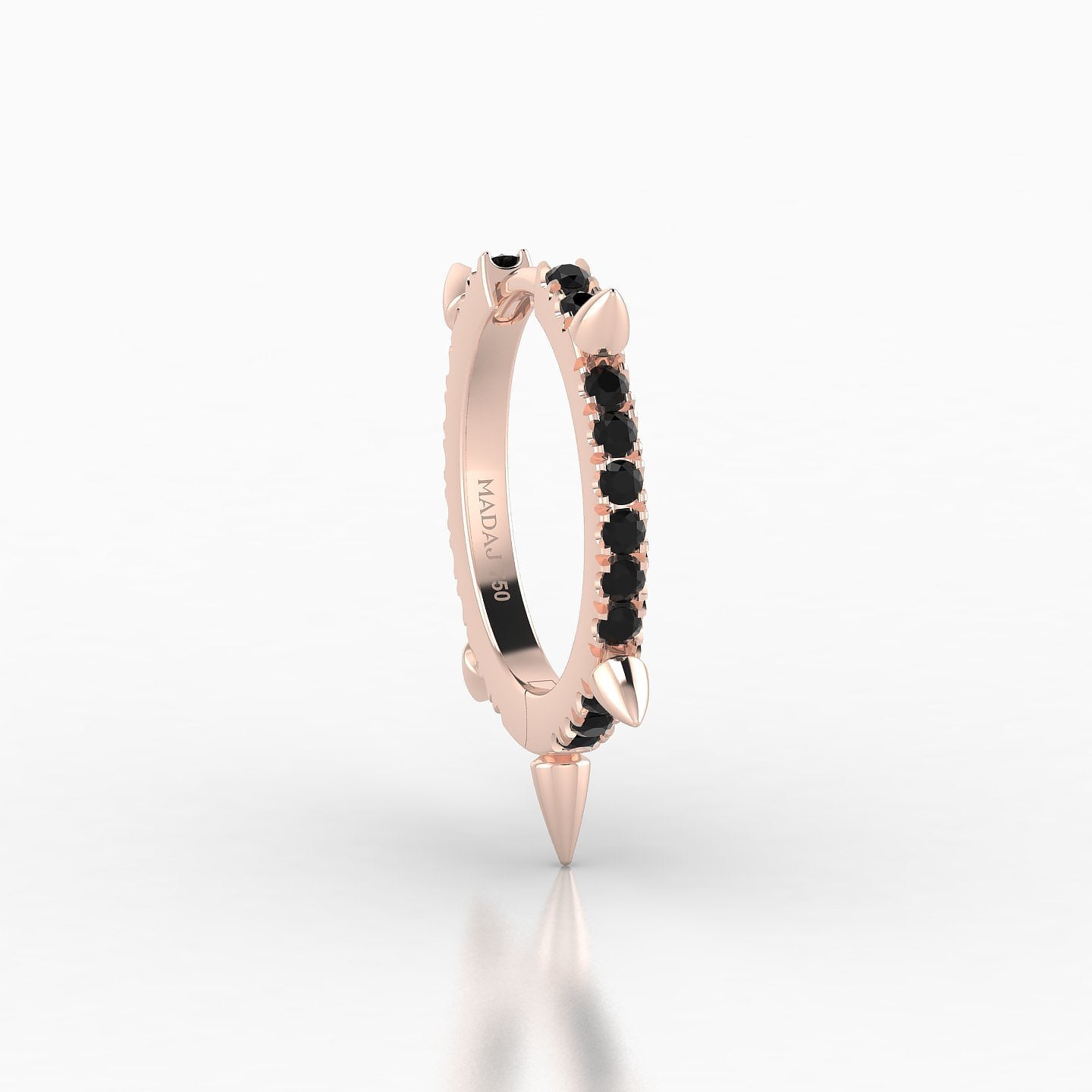 Kuan | 18k Rose Gold 9.5 mm Spike Black Diamond Hoop Piercing