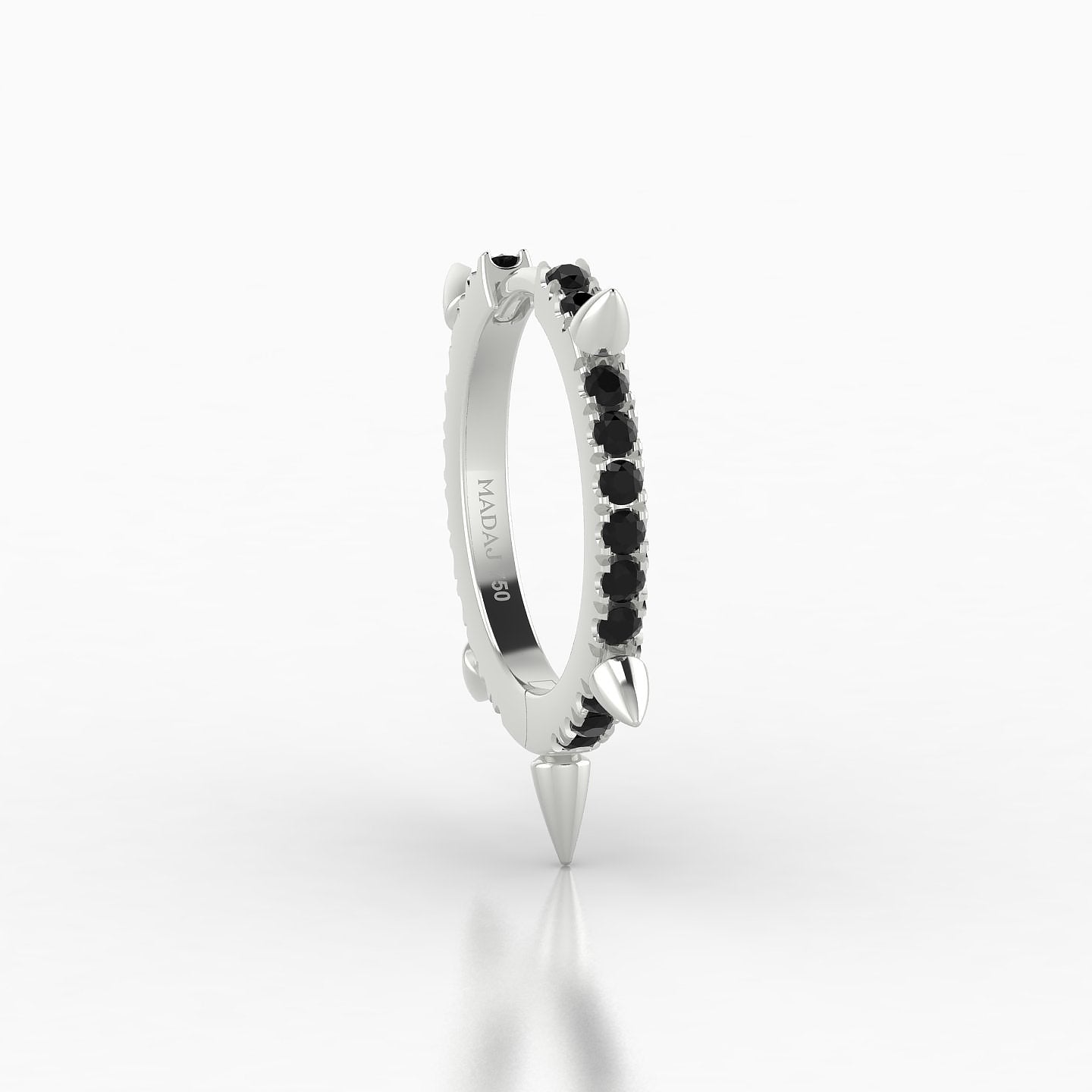 Kuan | 18k White Gold 9.5 mm Spike Black Diamond Hoop Piercing