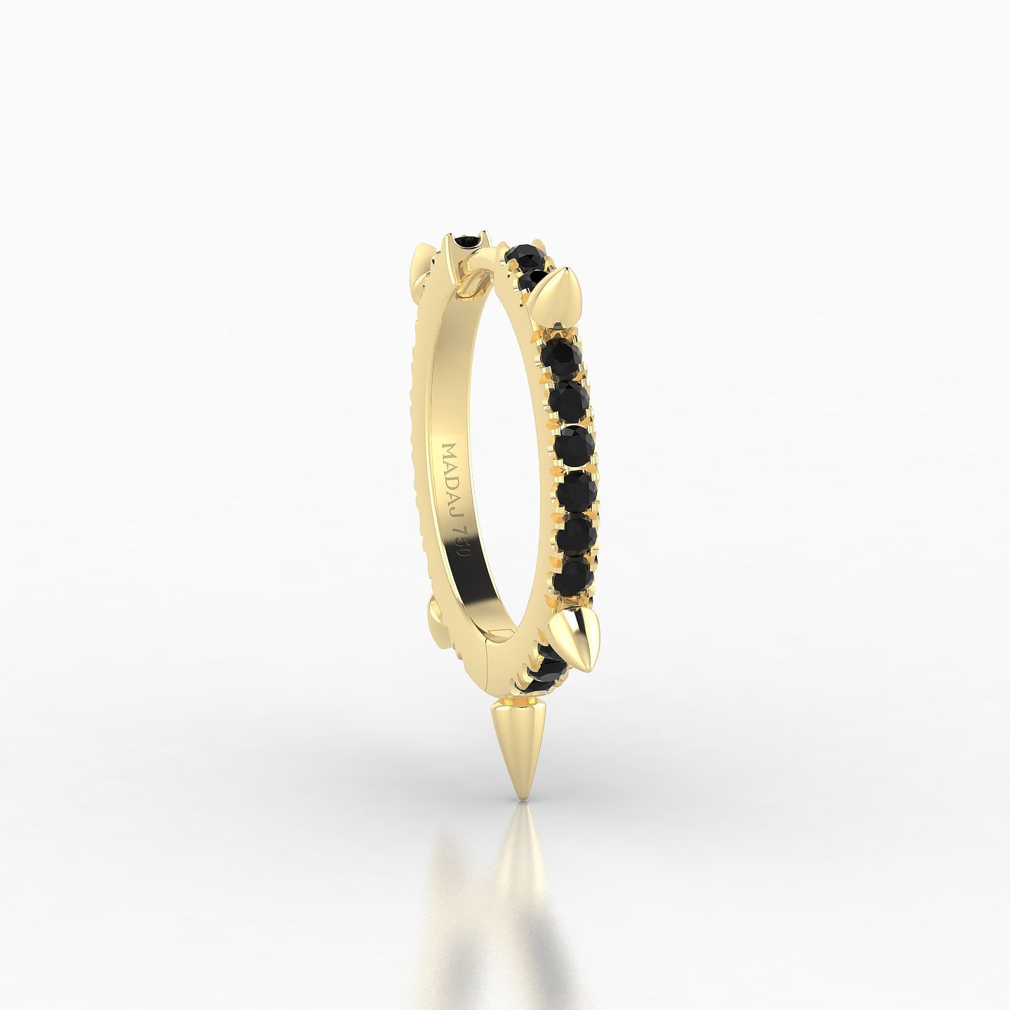 Kuan | 18k Yellow Gold 9.5 mm Spike Black Diamond Hoop Piercing