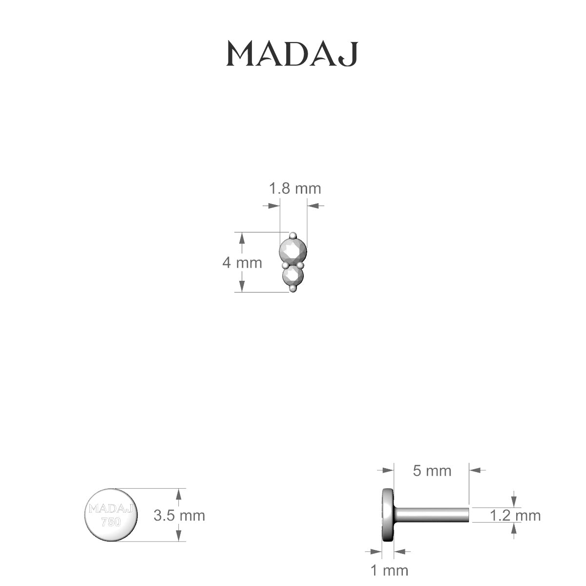 Laetitia | 18k White Gold 5 mm 4 mm Black Diamond & Diamond Piercing