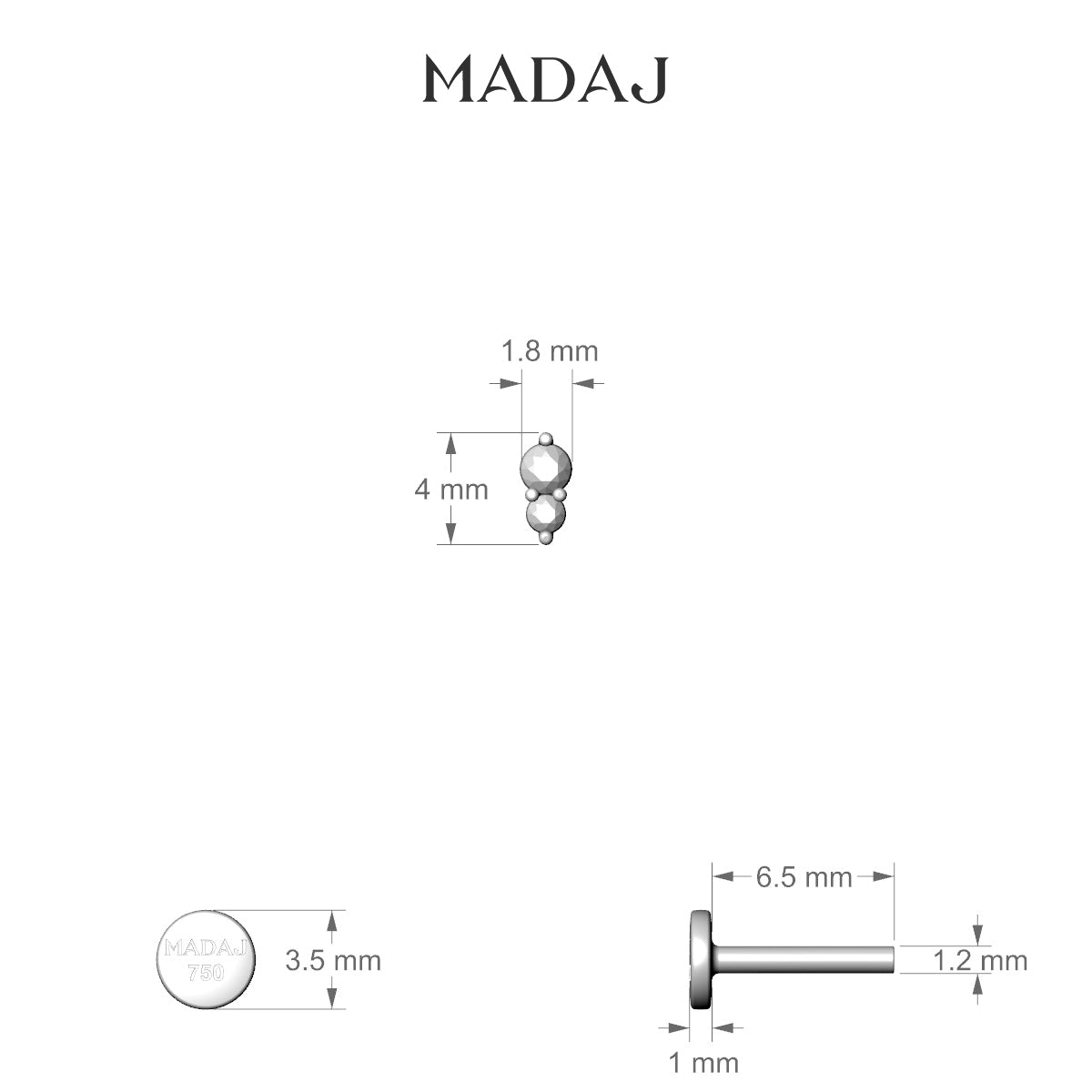 Laetitia | 18k White Gold 6.5 mm 4 mm Black Diamond & Diamond Piercing